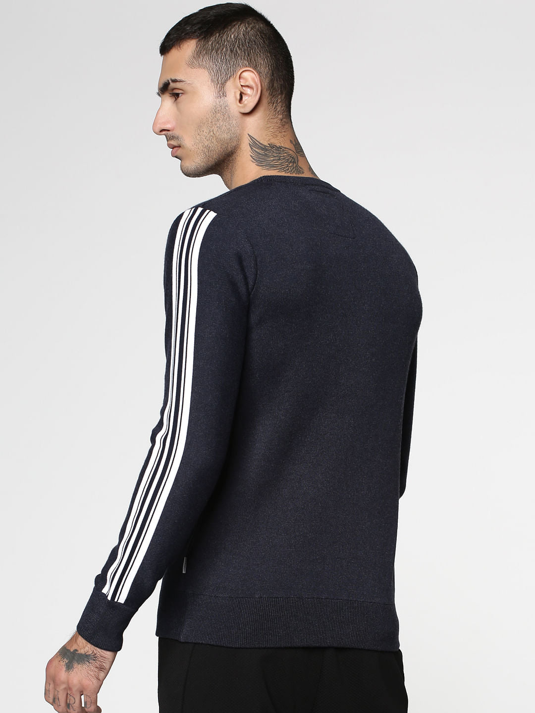 Blue Stripe Tape Detail Crew Neck Sweatshirt