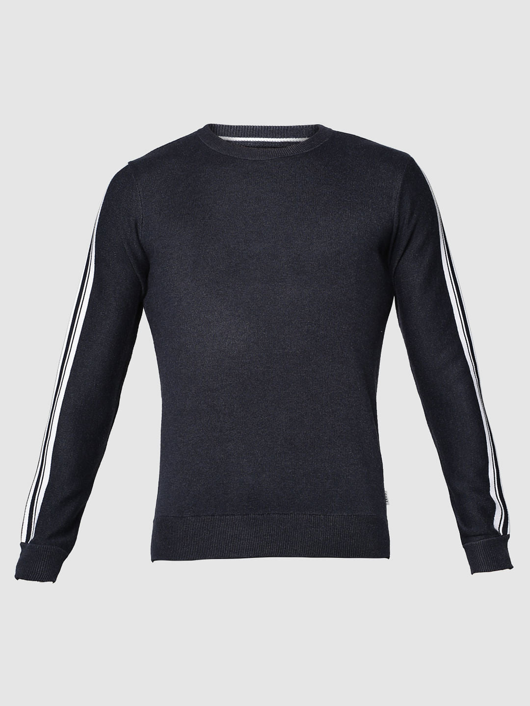 Blue Stripe Tape Detail Crew Neck Sweatshirt