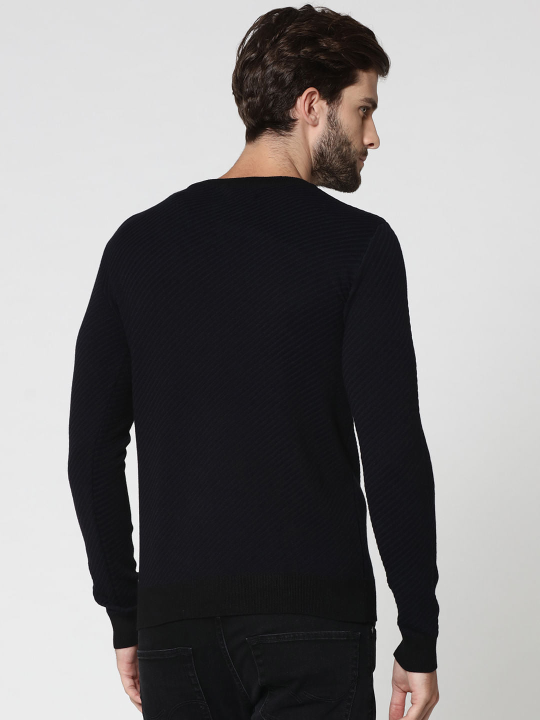 Black Jacquard Crew Neck Sweatshirt