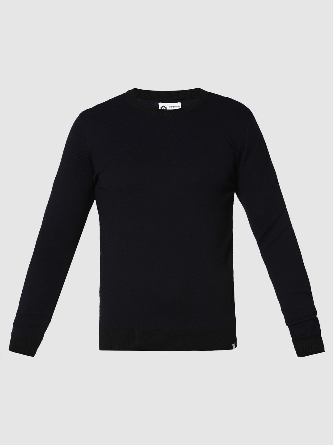 Black Jacquard Crew Neck Sweatshirt