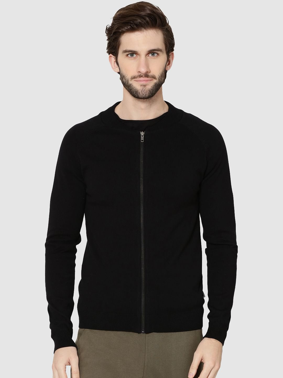 Black Zip Up Cardigan - S