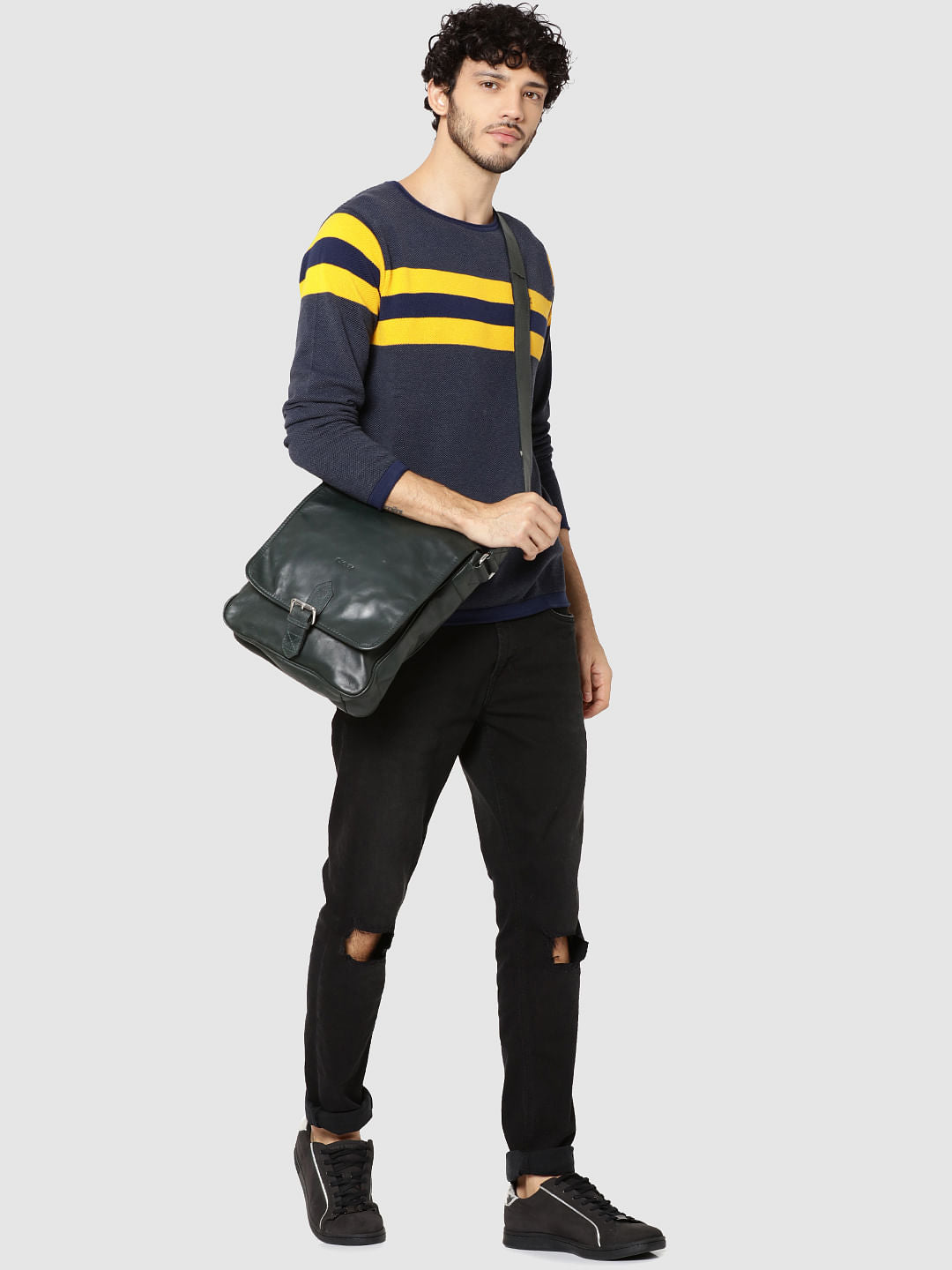 Yellow Striped Full Sleeves Crew Neck T-Shirt