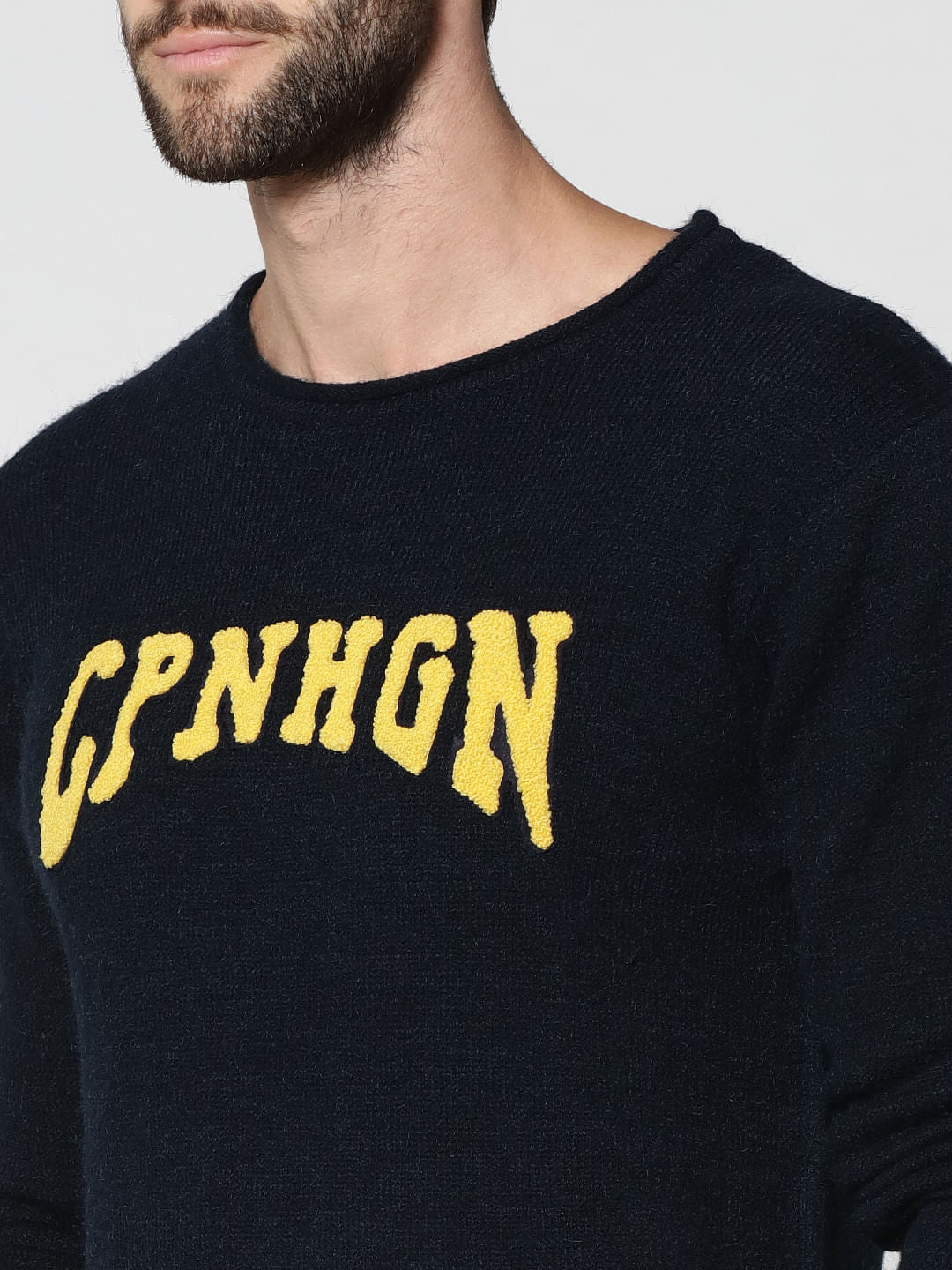Dark Blue Text Print Pullover