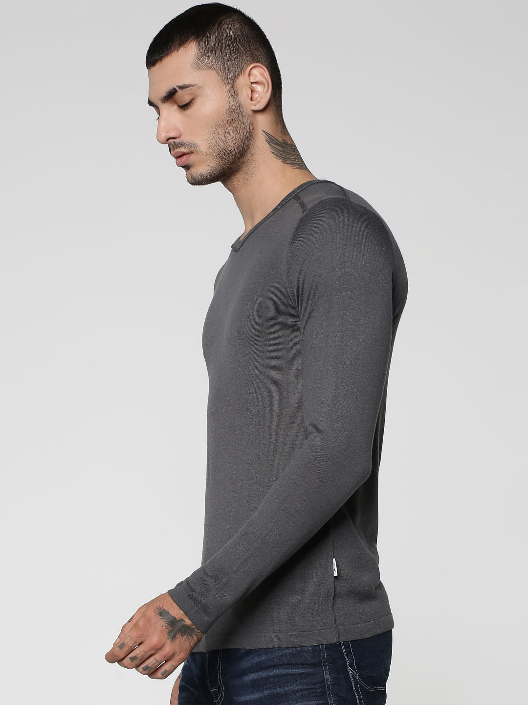Grey V-Neck Sweatshirt