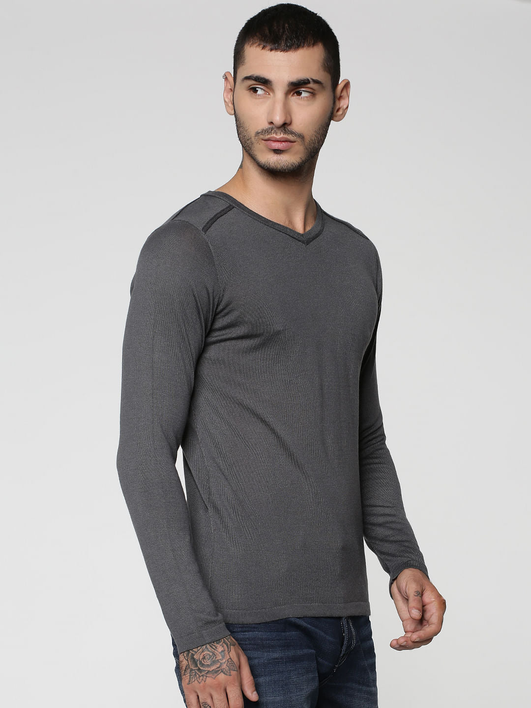 Grey V-Neck Sweatshirt