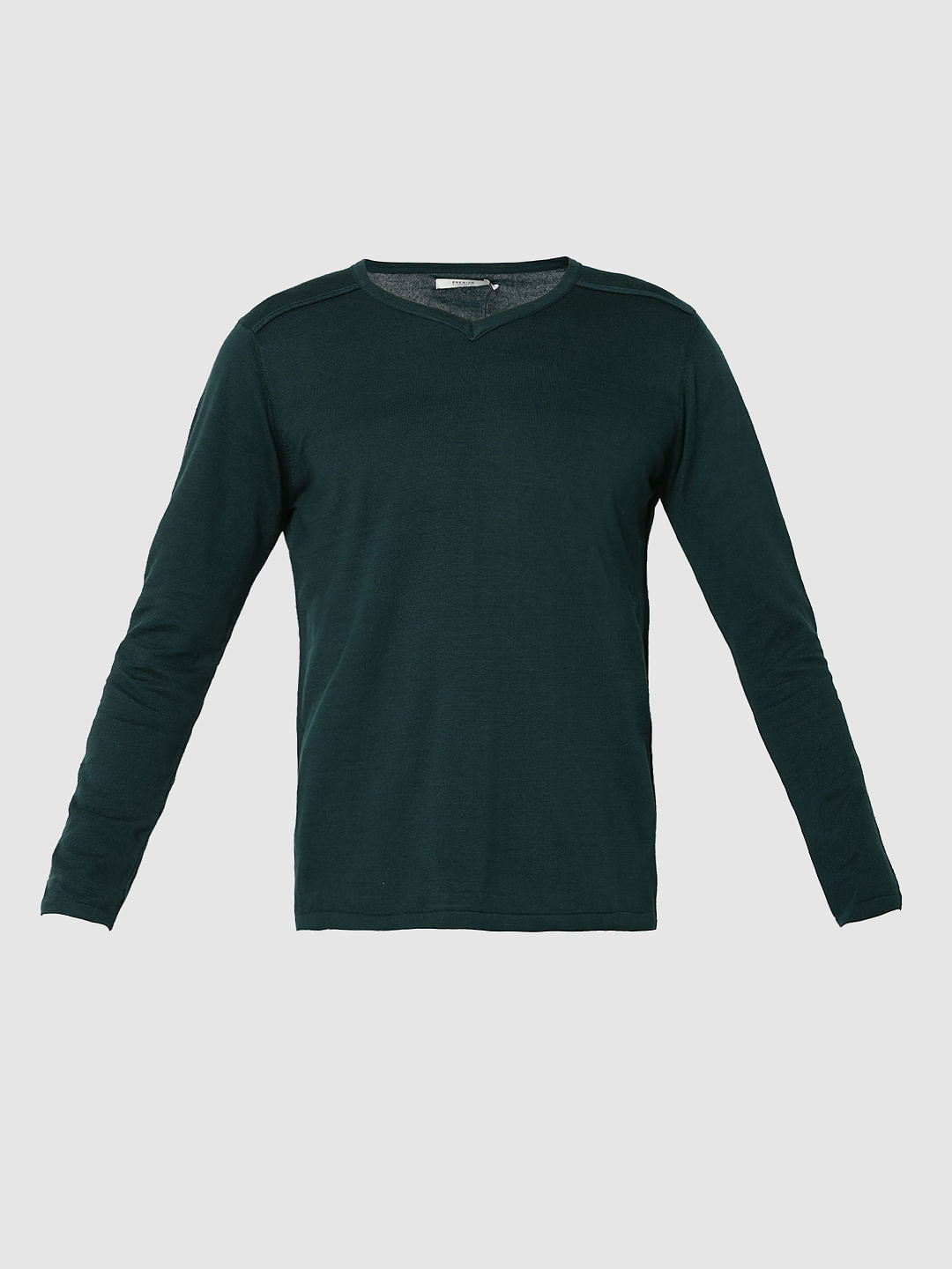 Green V-Neck Full Sleeves T-Shirt