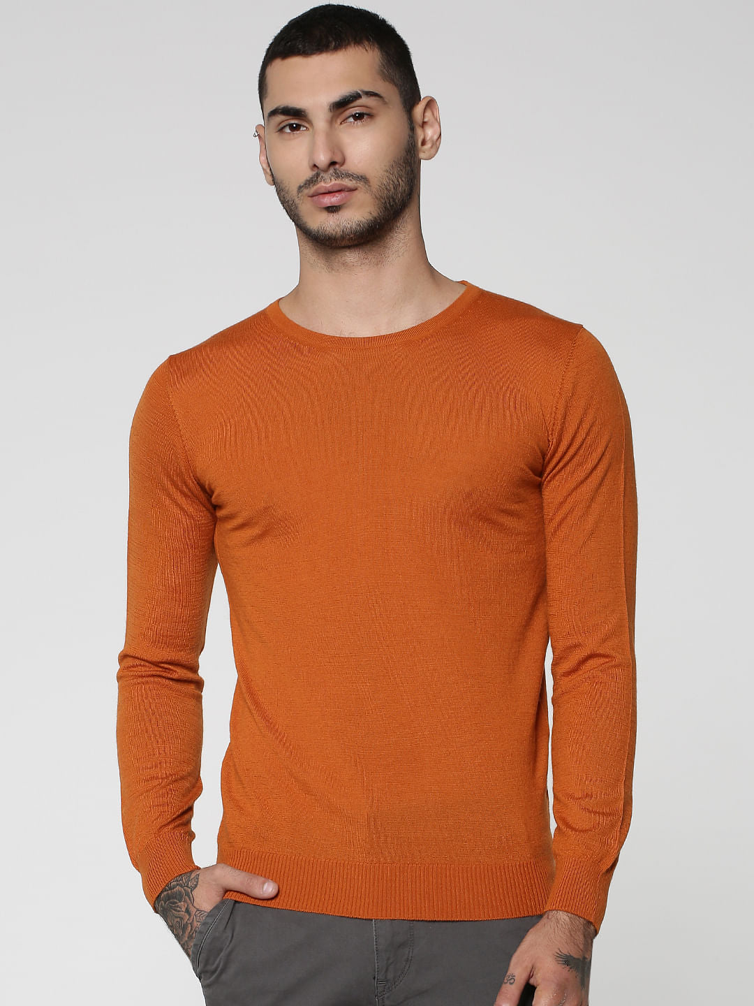 Orange Crew Neck Pullover - S