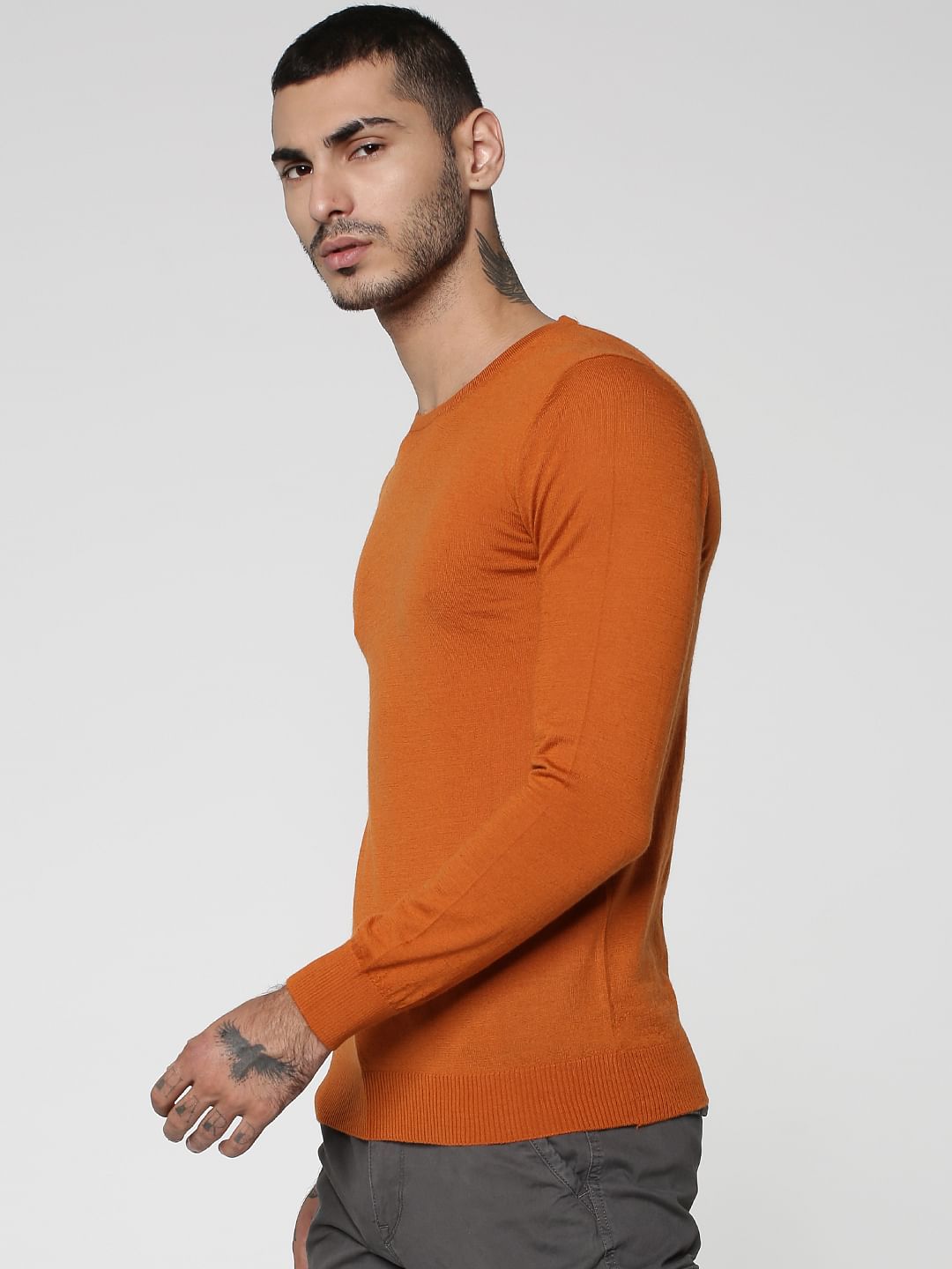Orange Crew Neck Pullover