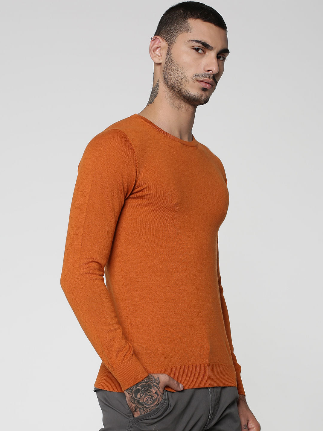 Orange Crew Neck Pullover