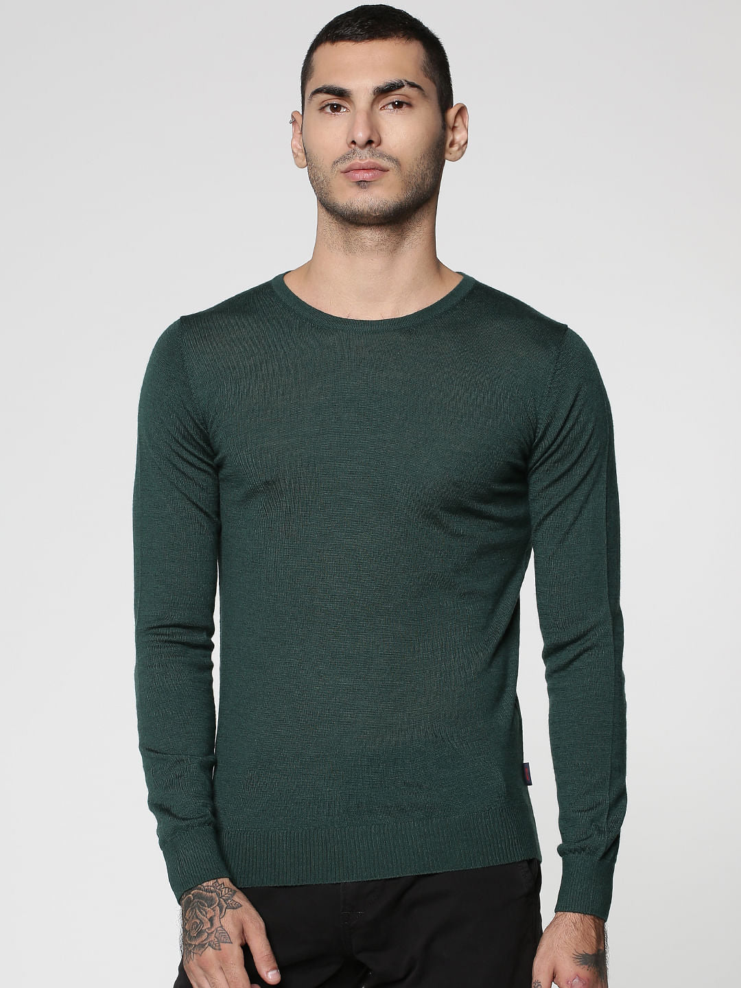 Green Knit Crew Neck Sweatshirt - S