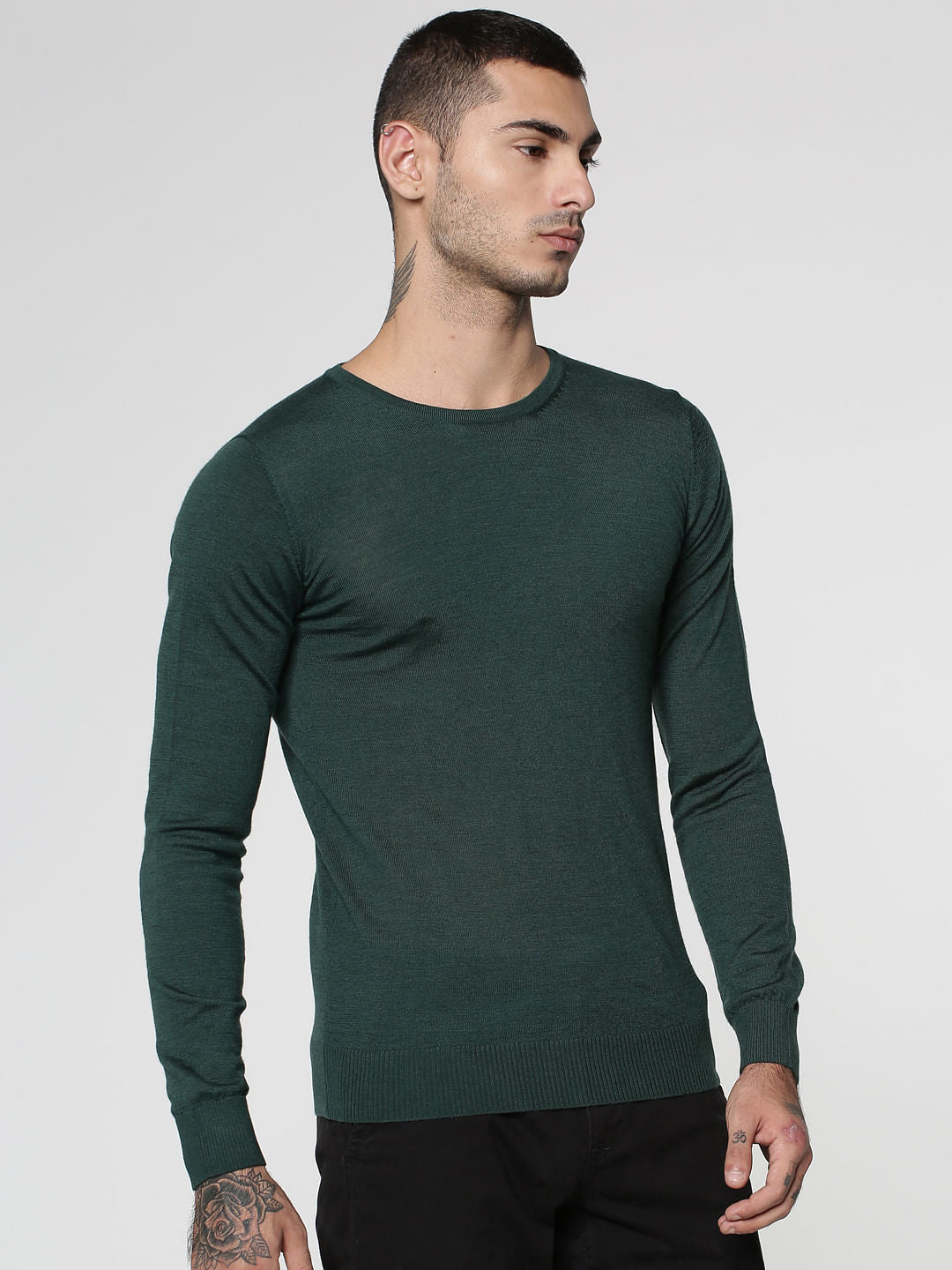 Green Knit Crew Neck Sweatshirt