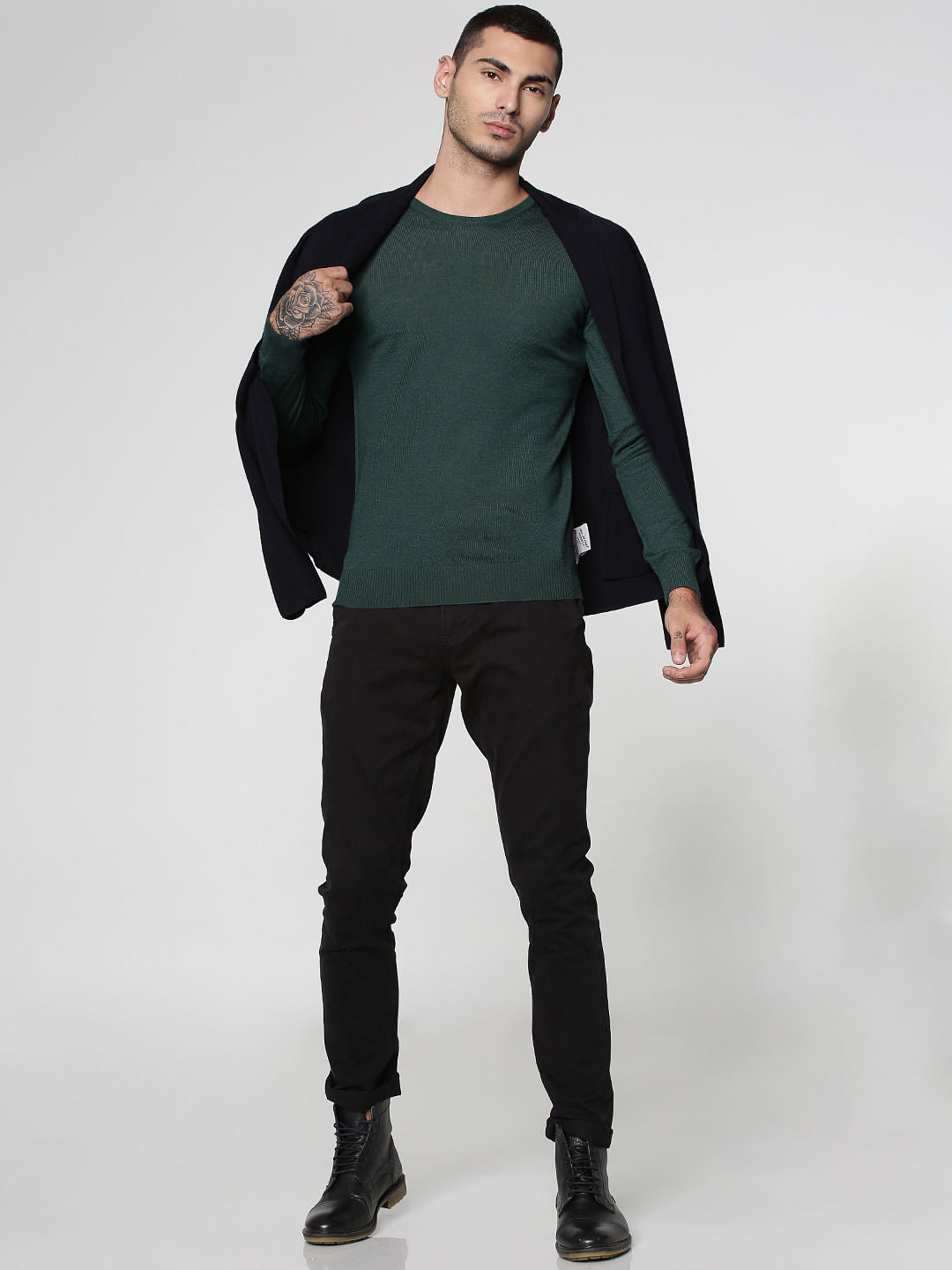 Green Knit Crew Neck Sweatshirt