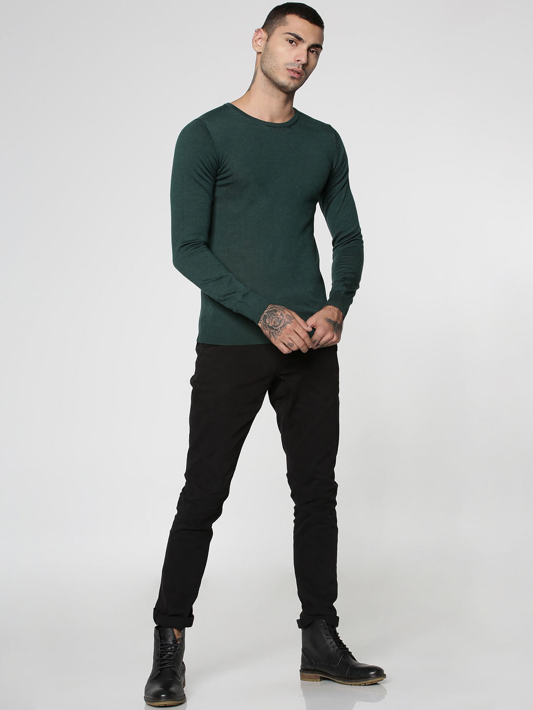Green Knit Crew Neck Sweatshirt