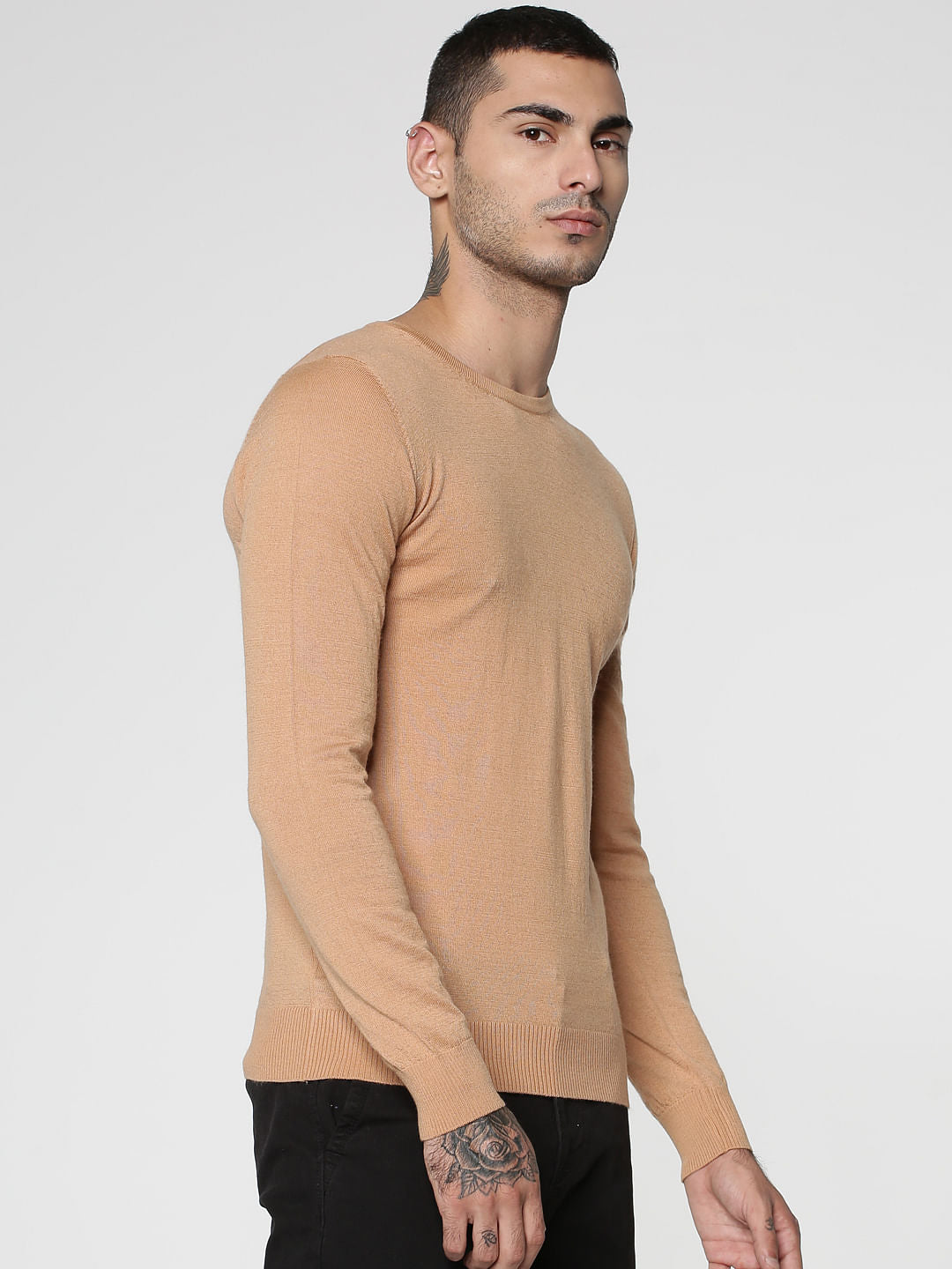 Brown Knit Crew Neck Sweatshirt
