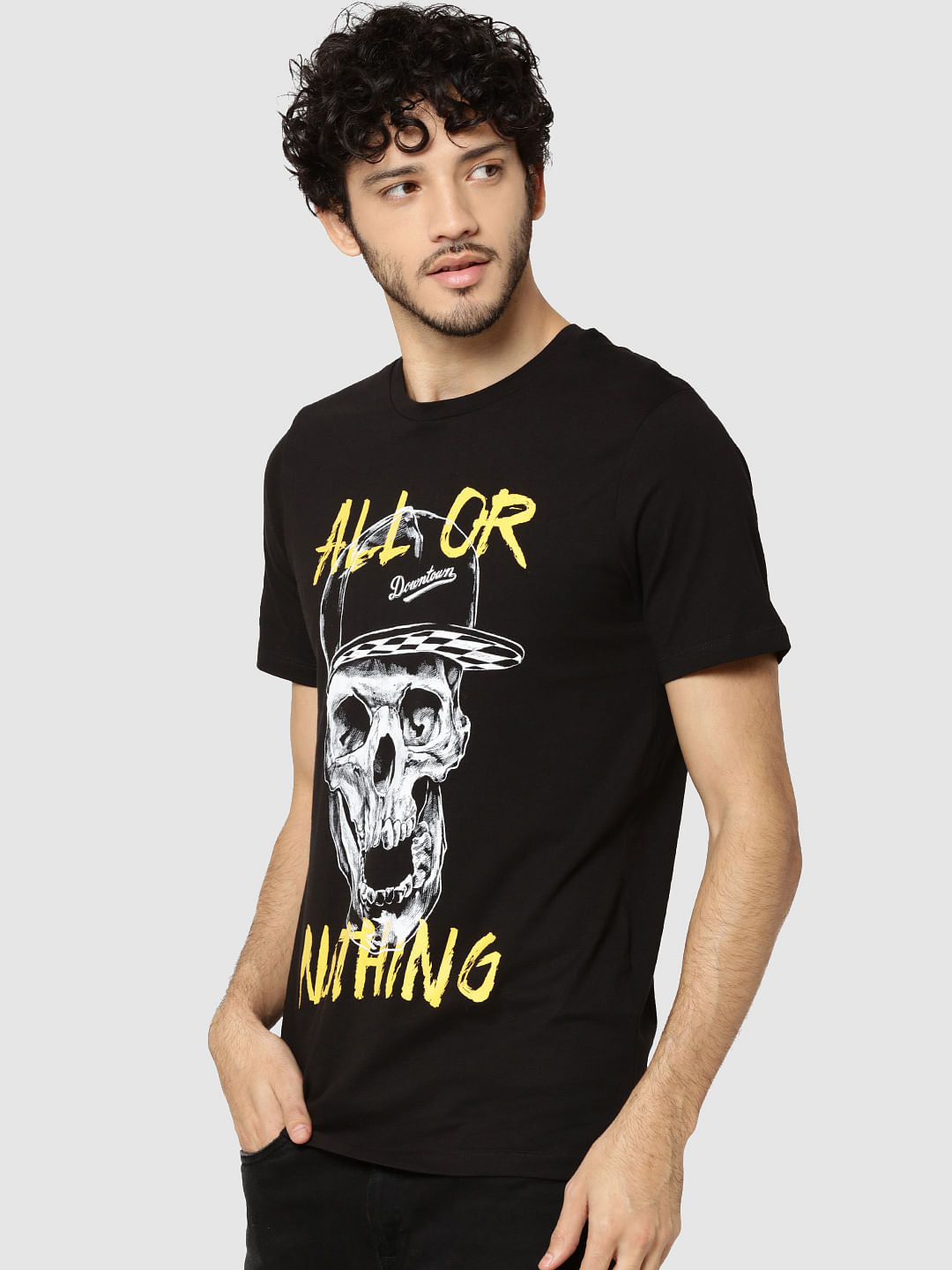 Black Skull Print Crew Neck T-Shirt