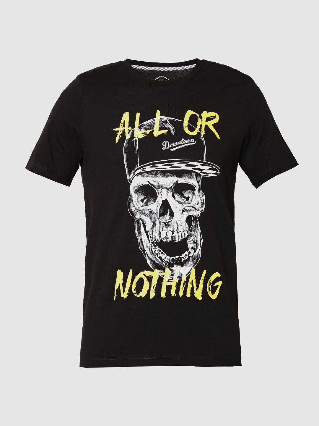 Black Skull Print Crew Neck T-Shirt