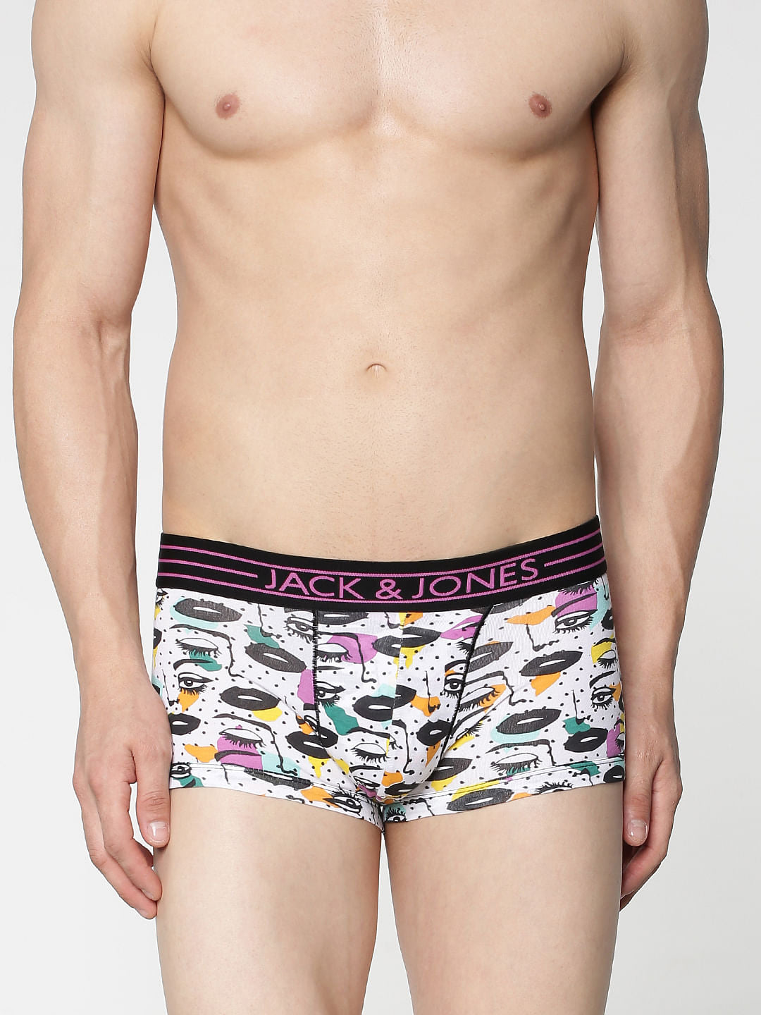 Grey Colour Blocked Eyes Print Brazilian Trunks - S