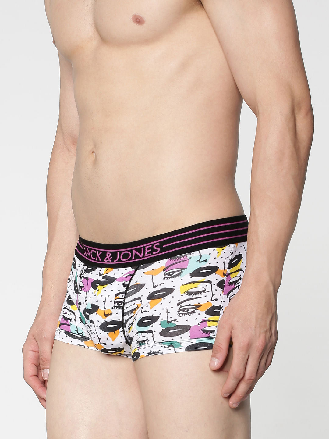 Grey Colour Blocked Eyes Print Brazilian Trunks