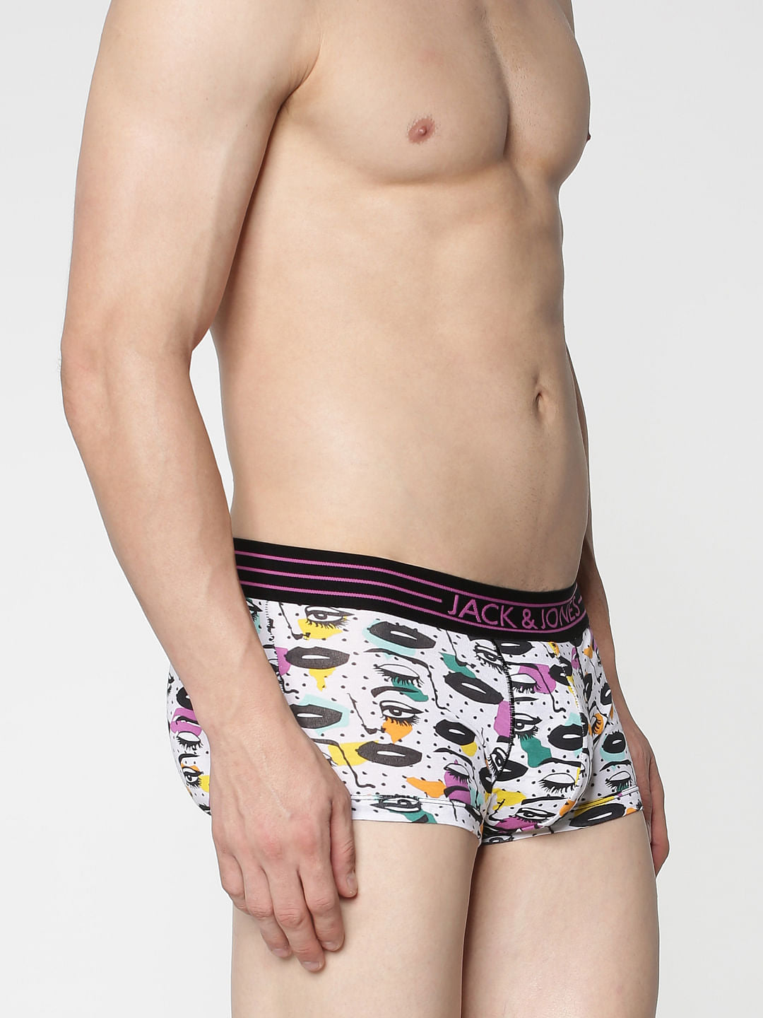 Grey Colour Blocked Eyes Print Brazilian Trunks