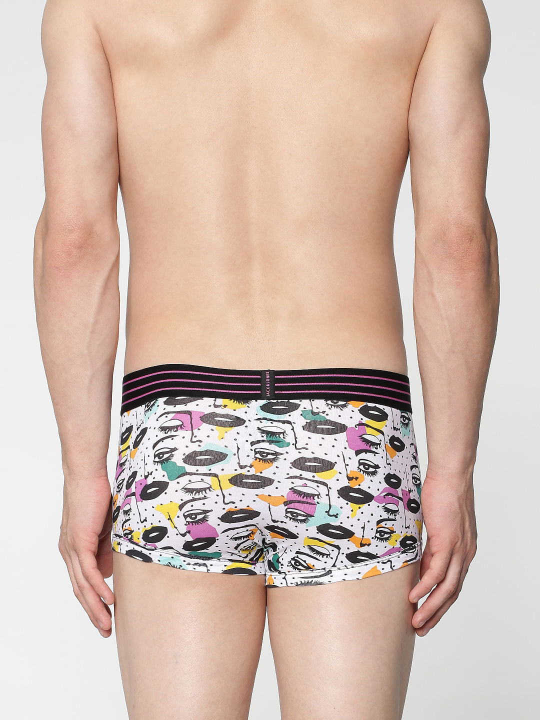 Grey Colour Blocked Eyes Print Brazilian Trunks