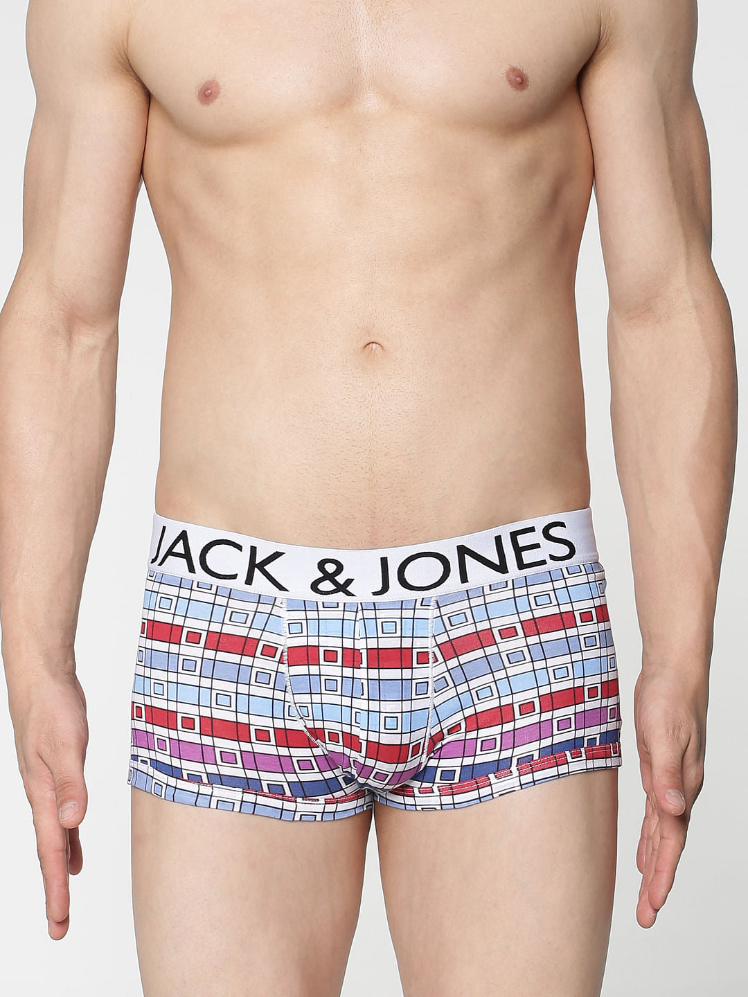 White Line Sqaure Checks Print Brazilian Trunks - S