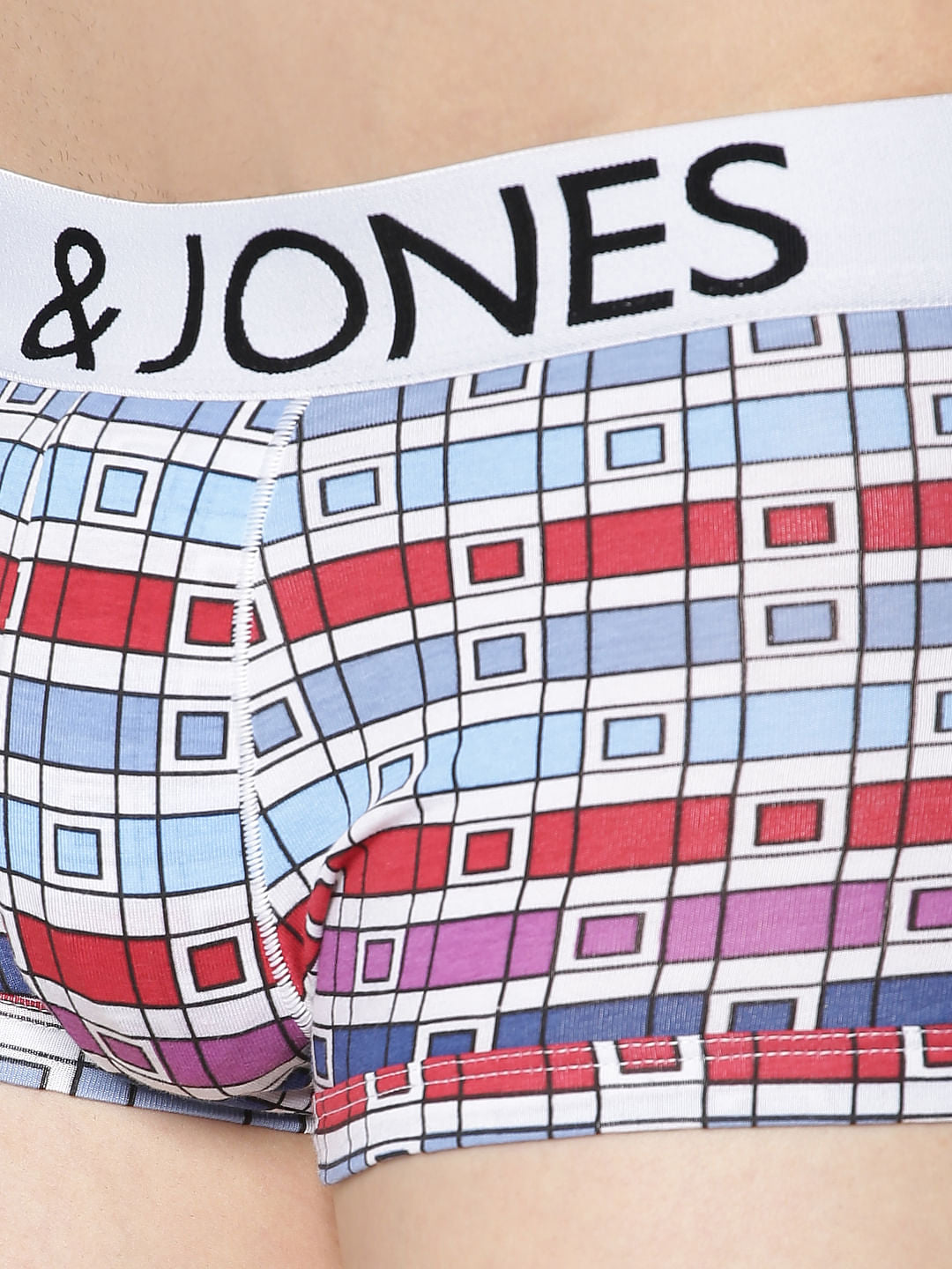 White Line Sqaure Checks Print Brazilian Trunks