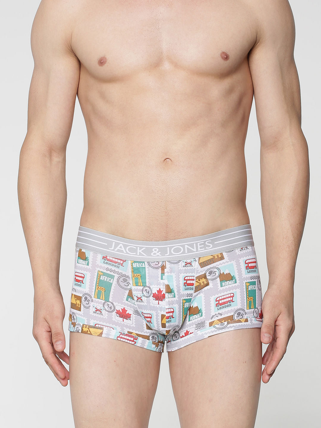 Light Blue All Over Stamp Print Brazilian Trunks - S