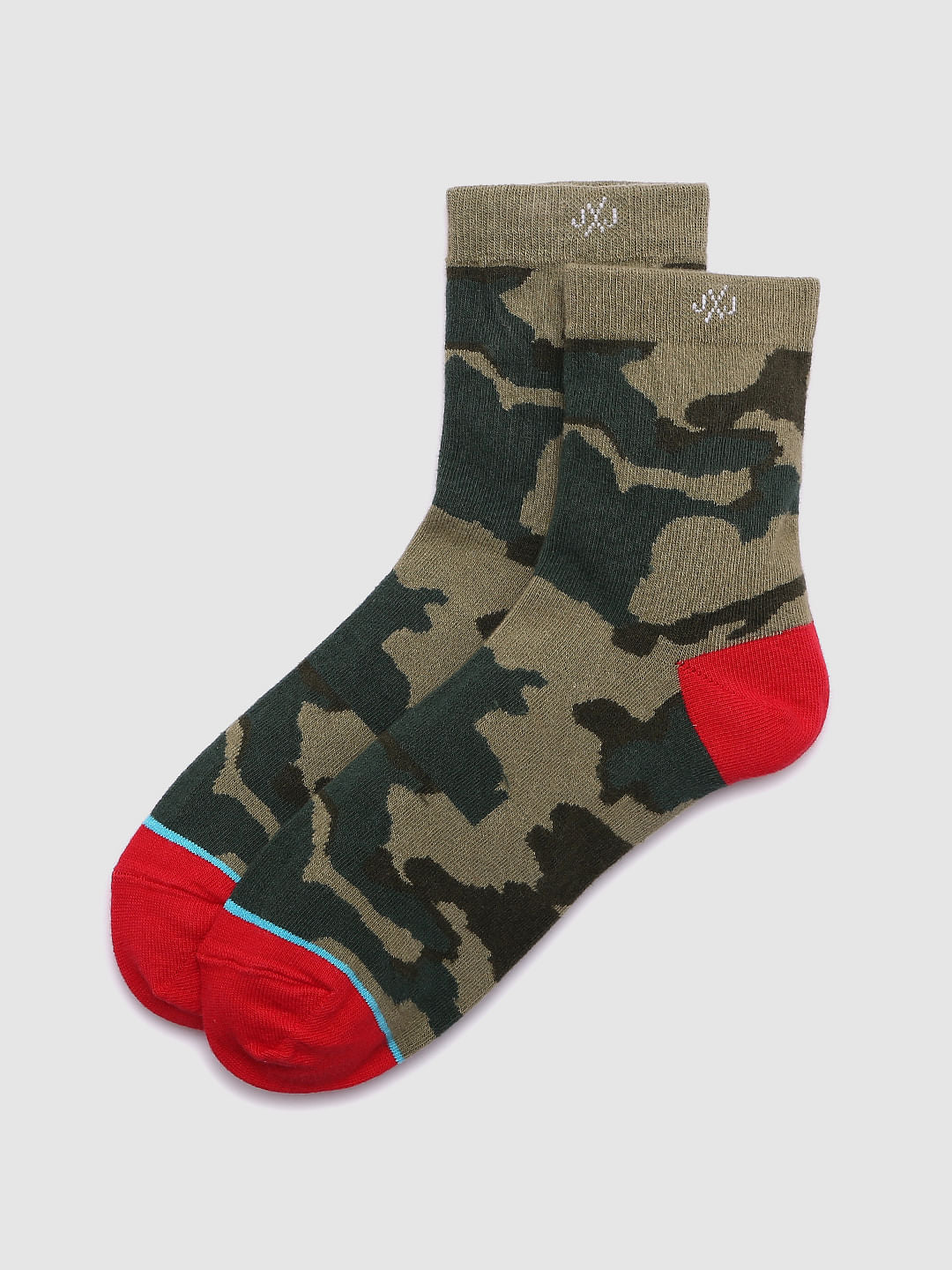 Green Camo Print Mid Calf Length Socks - ONE