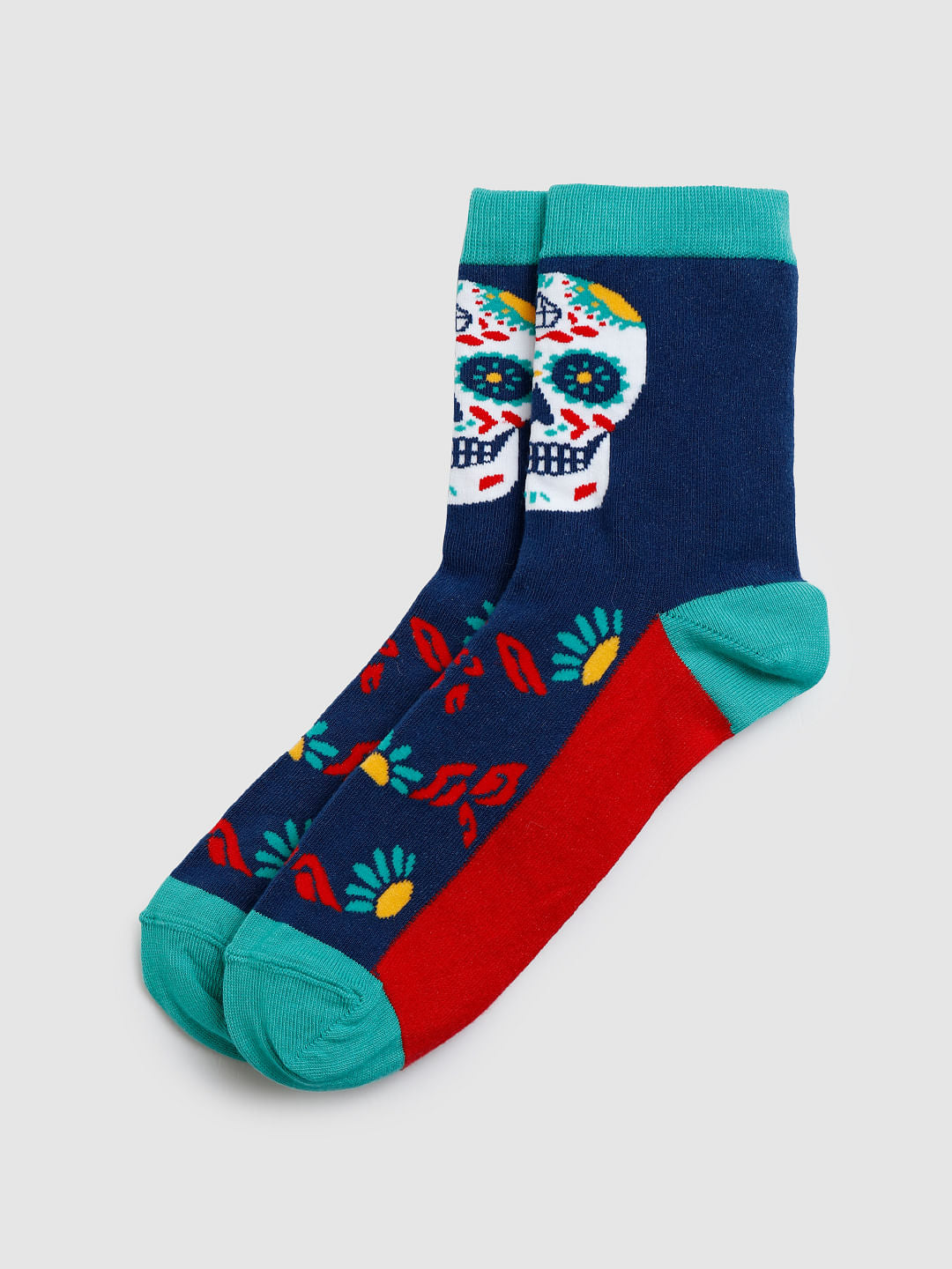 Blue Colour Blocked Mid Calf Length Socks - ONE