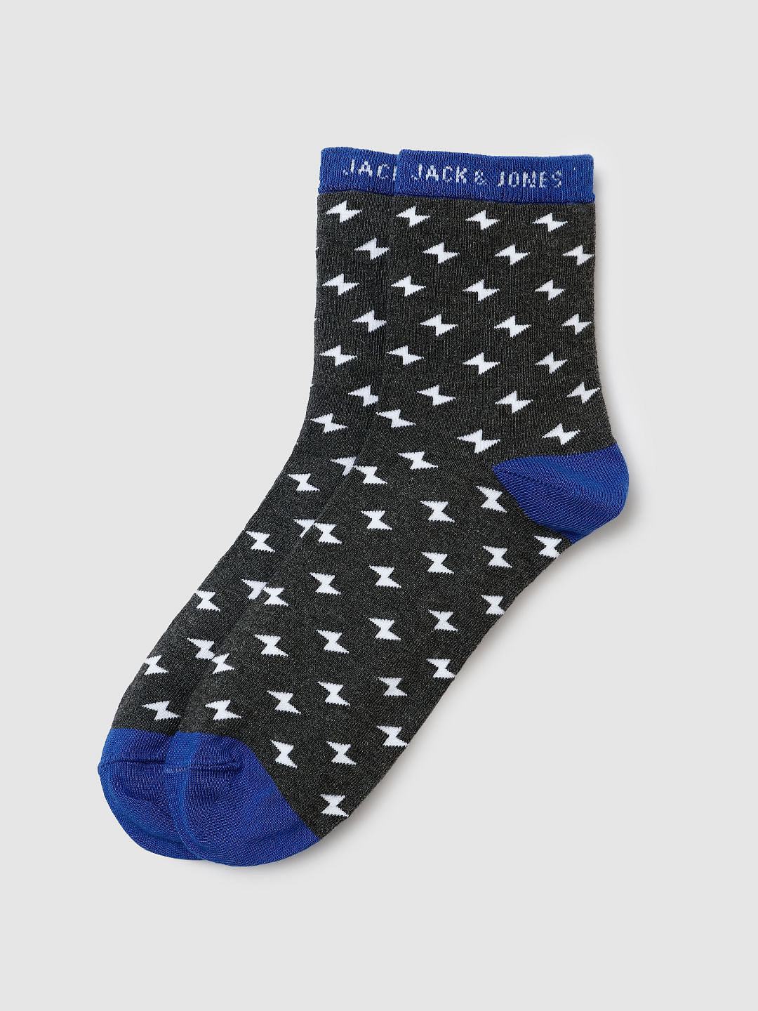 Royal Blue Colour Blocked Printed Mid Calf Socks - ONE