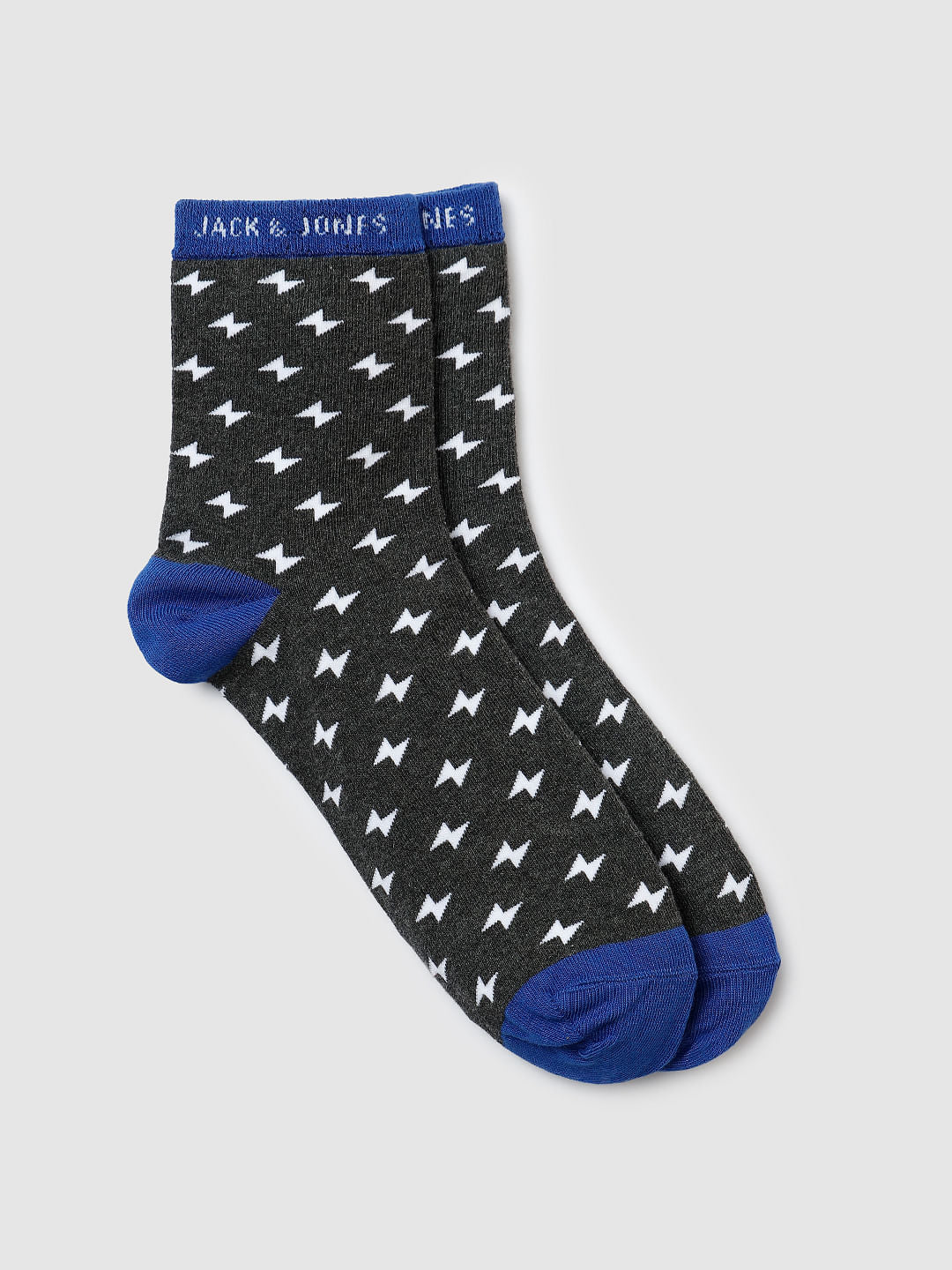 Royal Blue Colour Blocked Printed Mid Calf Socks