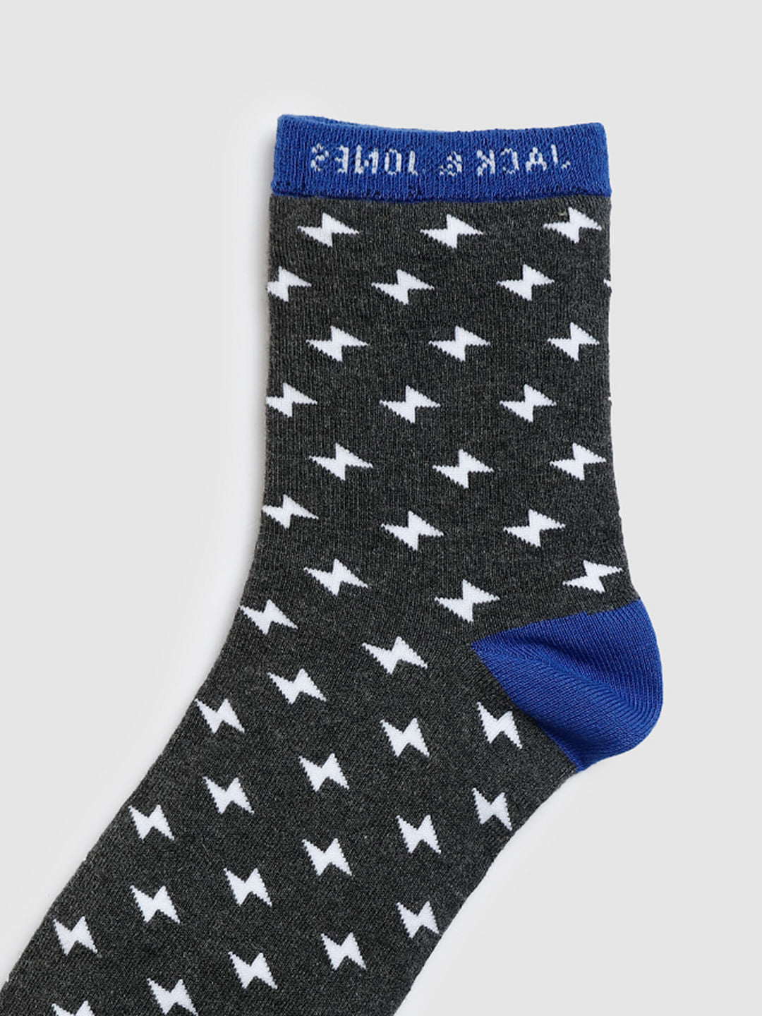 Royal Blue Colour Blocked Printed Mid Calf Socks