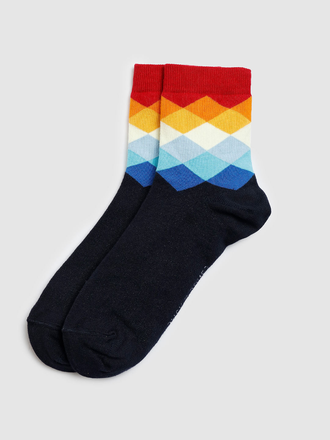 Red Colour Blocked Mid Calf Length Socks - ONE