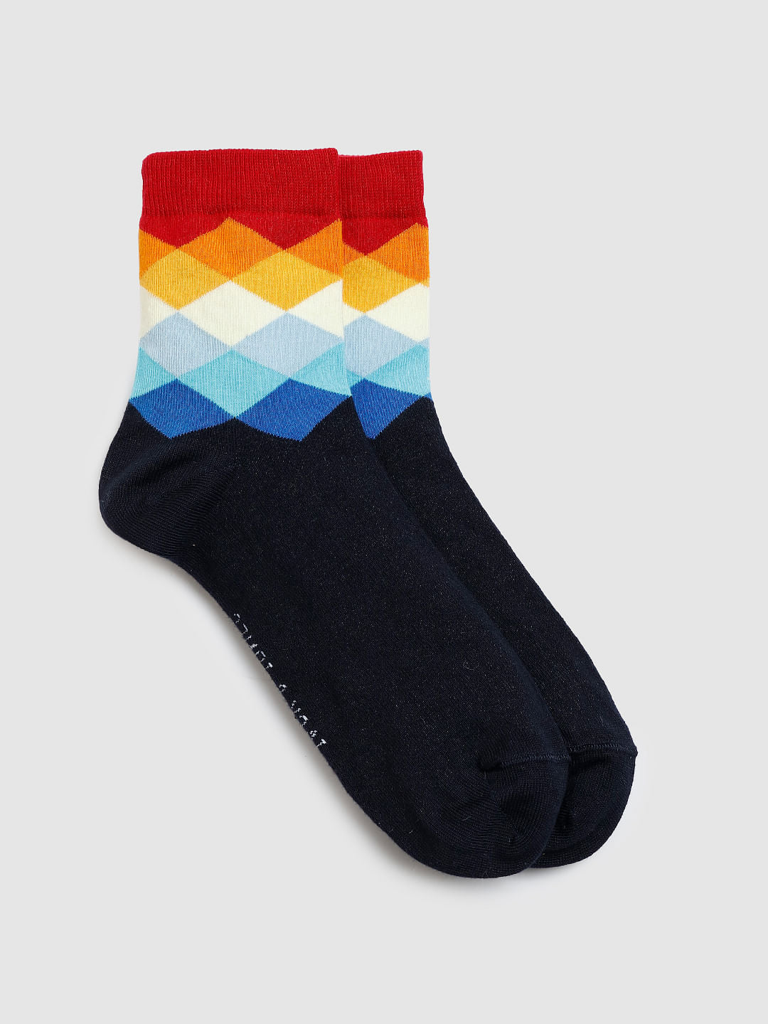 Red Colour Blocked Mid Calf Length Socks