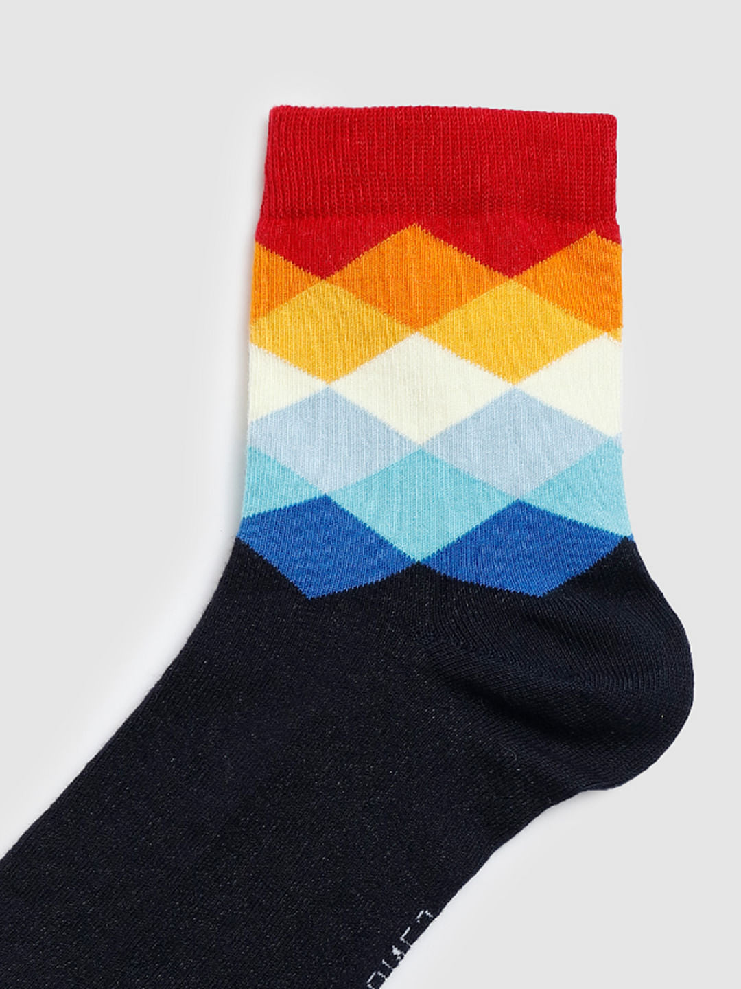 Red Colour Blocked Mid Calf Length Socks
