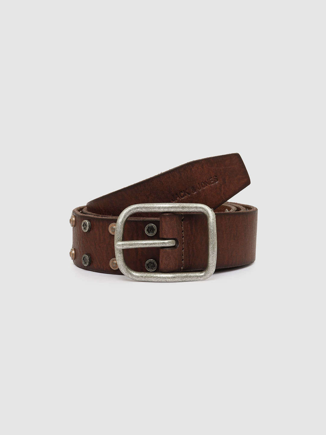 Brown Studded Leather Belt - 36