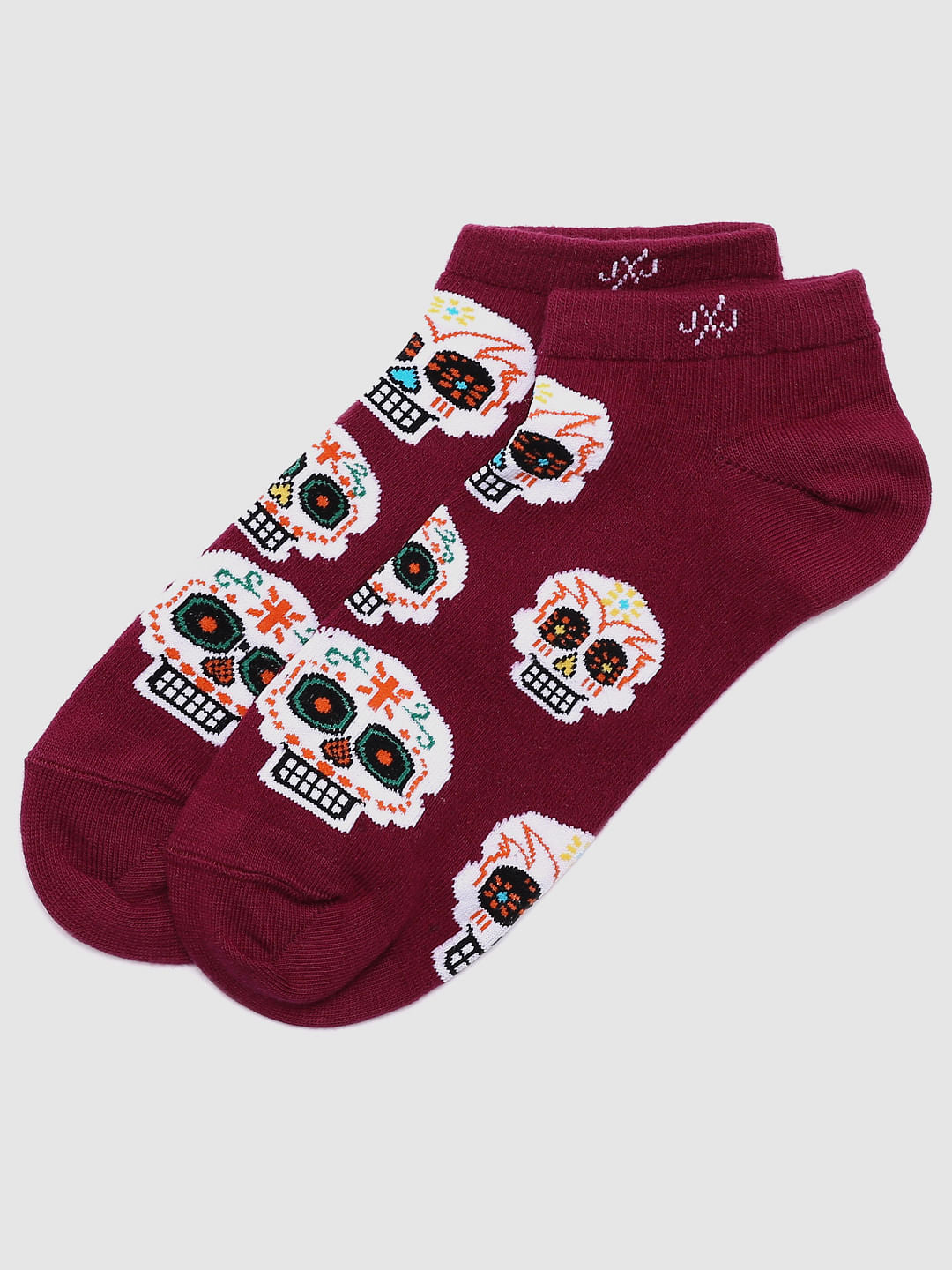 Purple Skull Print Ankle Length Socks - ONE
