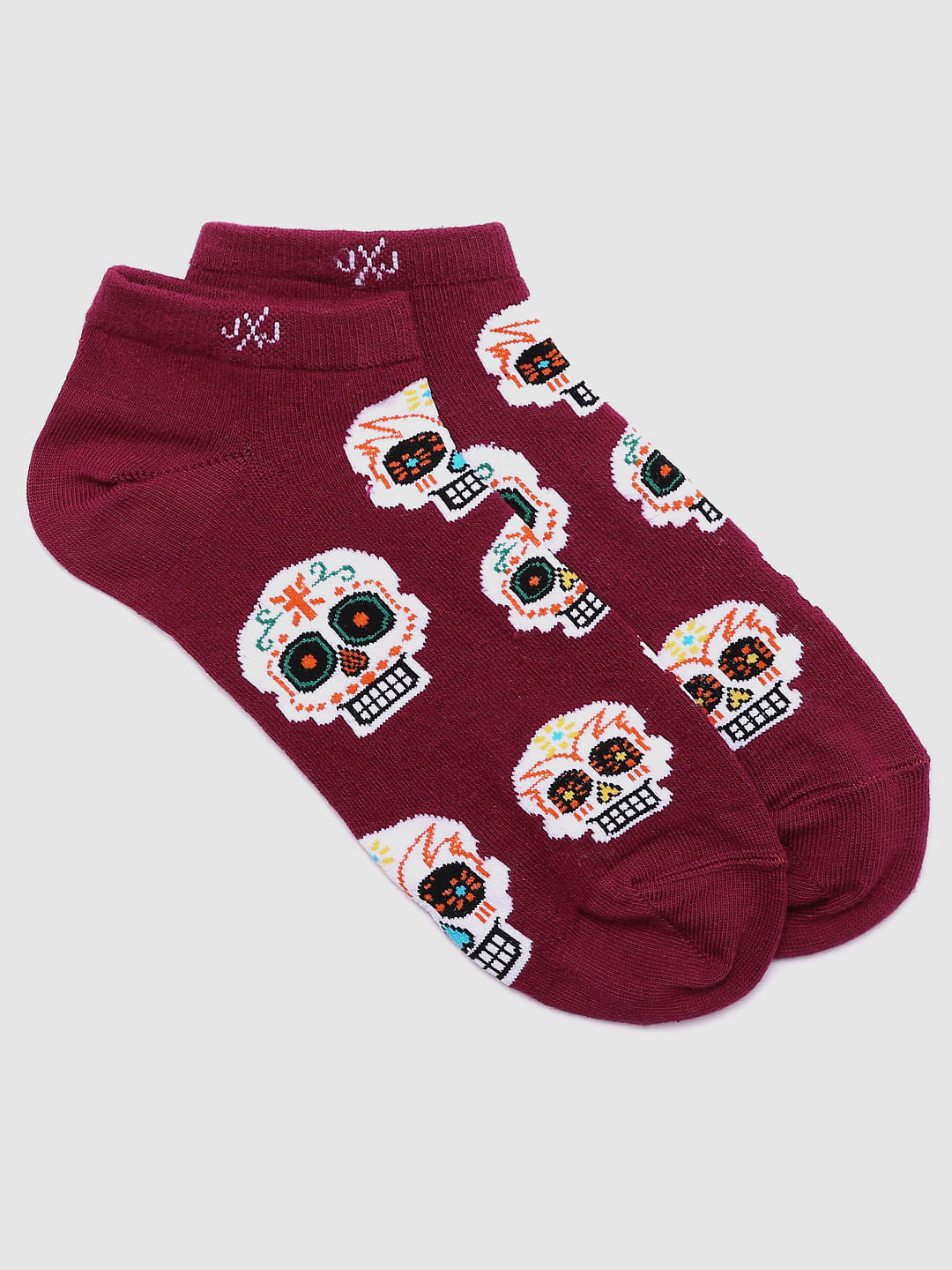 Purple Skull Print Ankle Length Socks