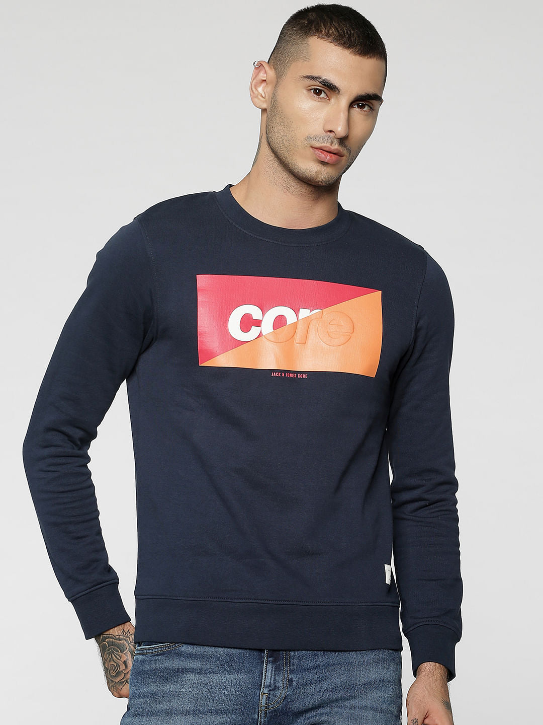 Dark Blue Colourblocked Sweatshirt - S