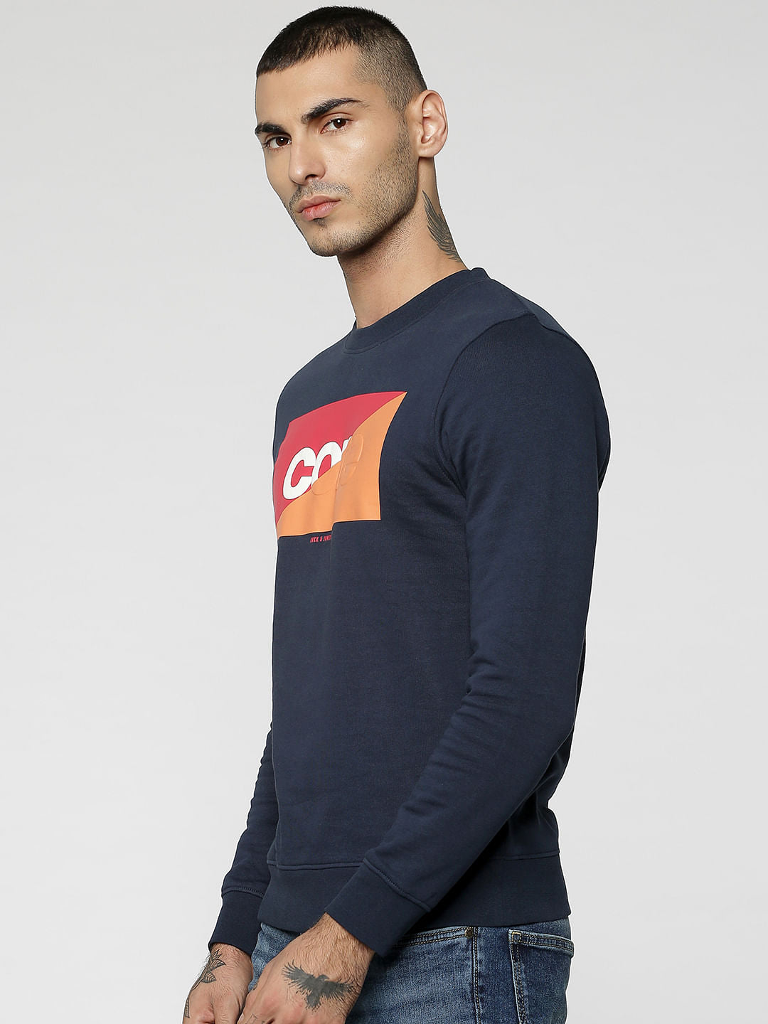 Dark Blue Colourblocked Sweatshirt
