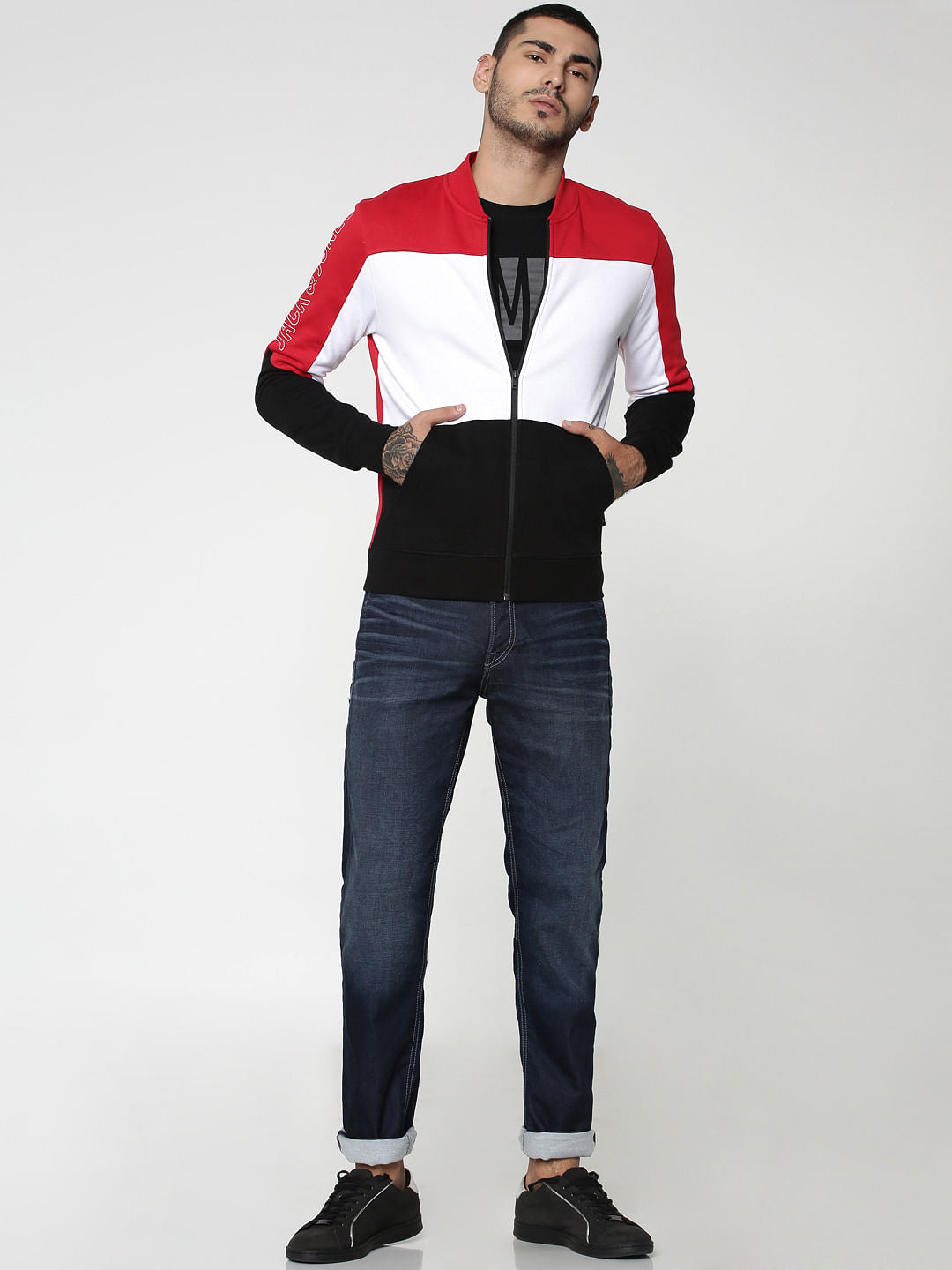 Red Colourblocked Sweat Jacket