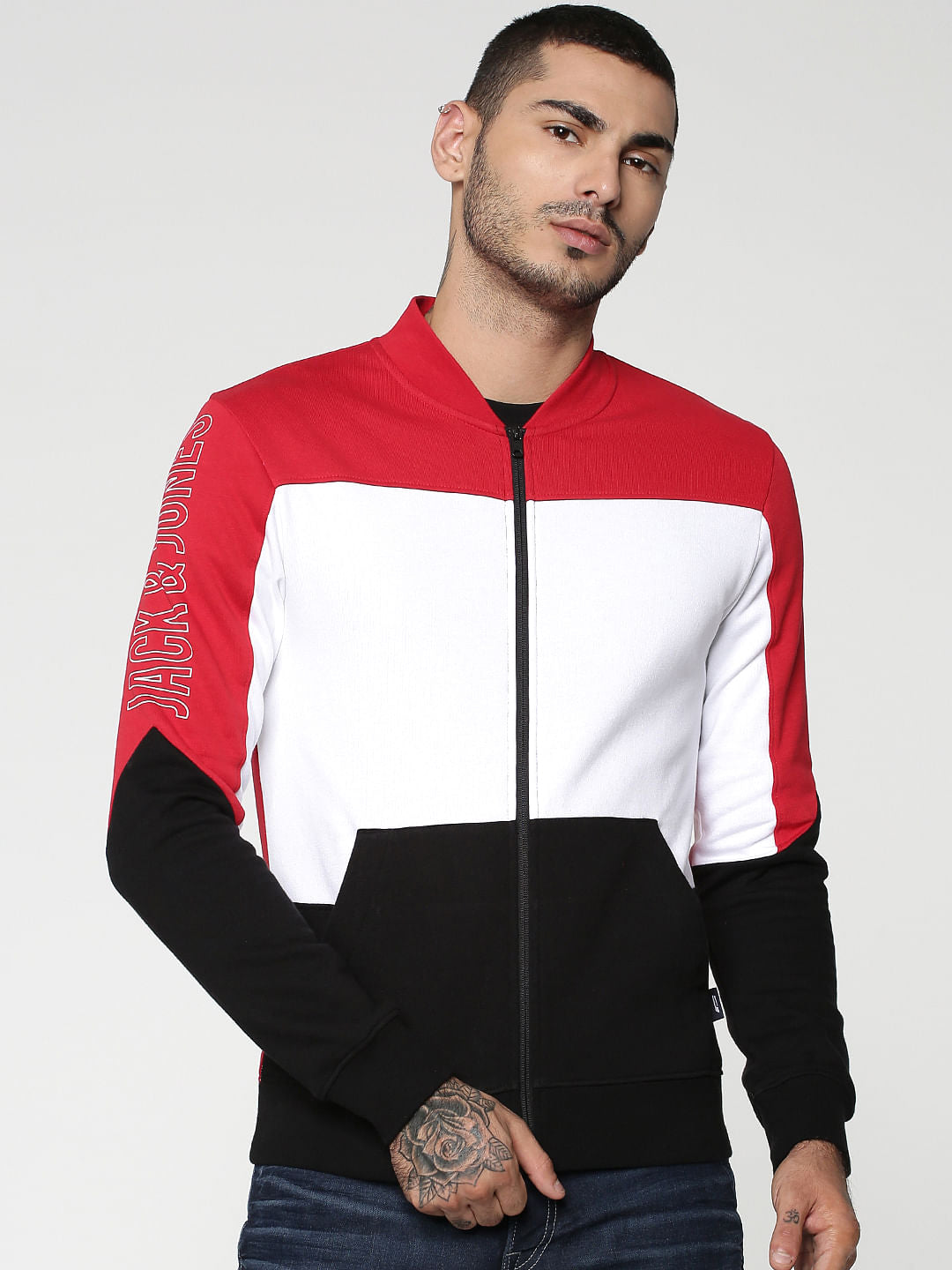 Red Colourblocked Sweat Jacket - S