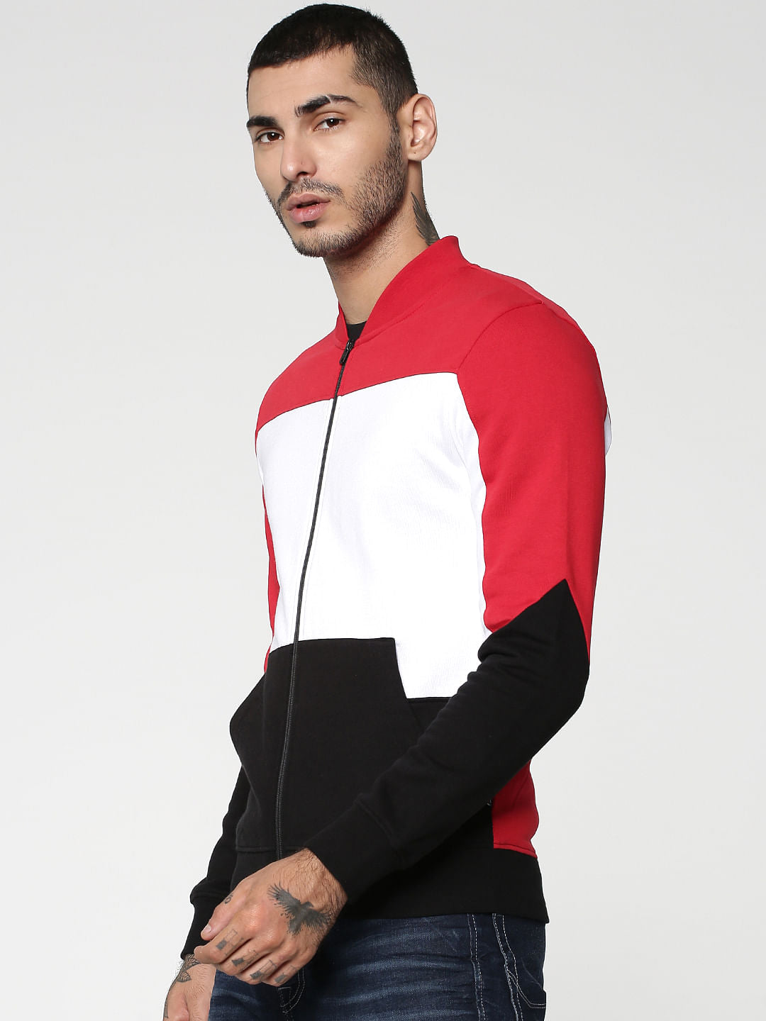 Red Colourblocked Sweat Jacket