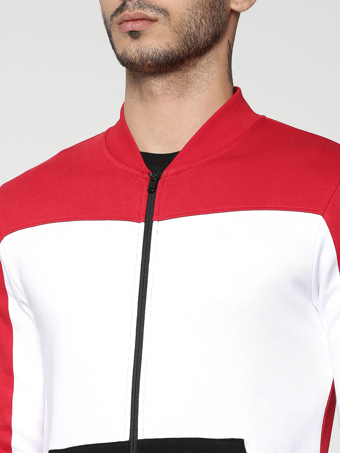 Red Colourblocked Sweat Jacket