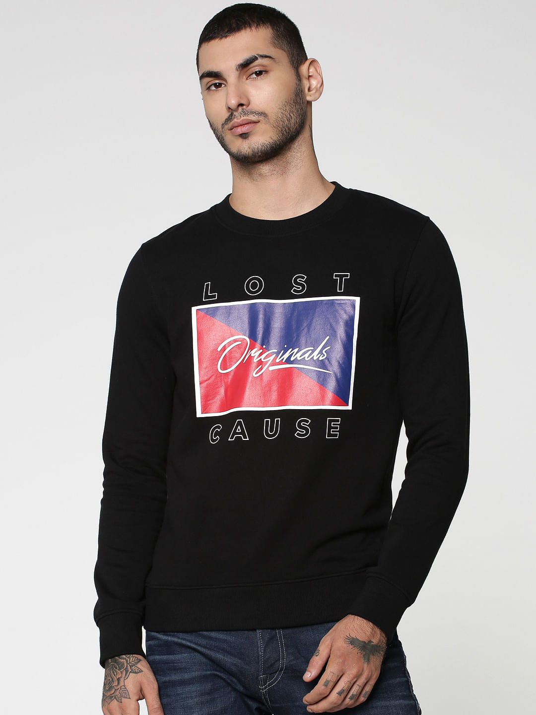 Black Text Print Sweatshirt - S