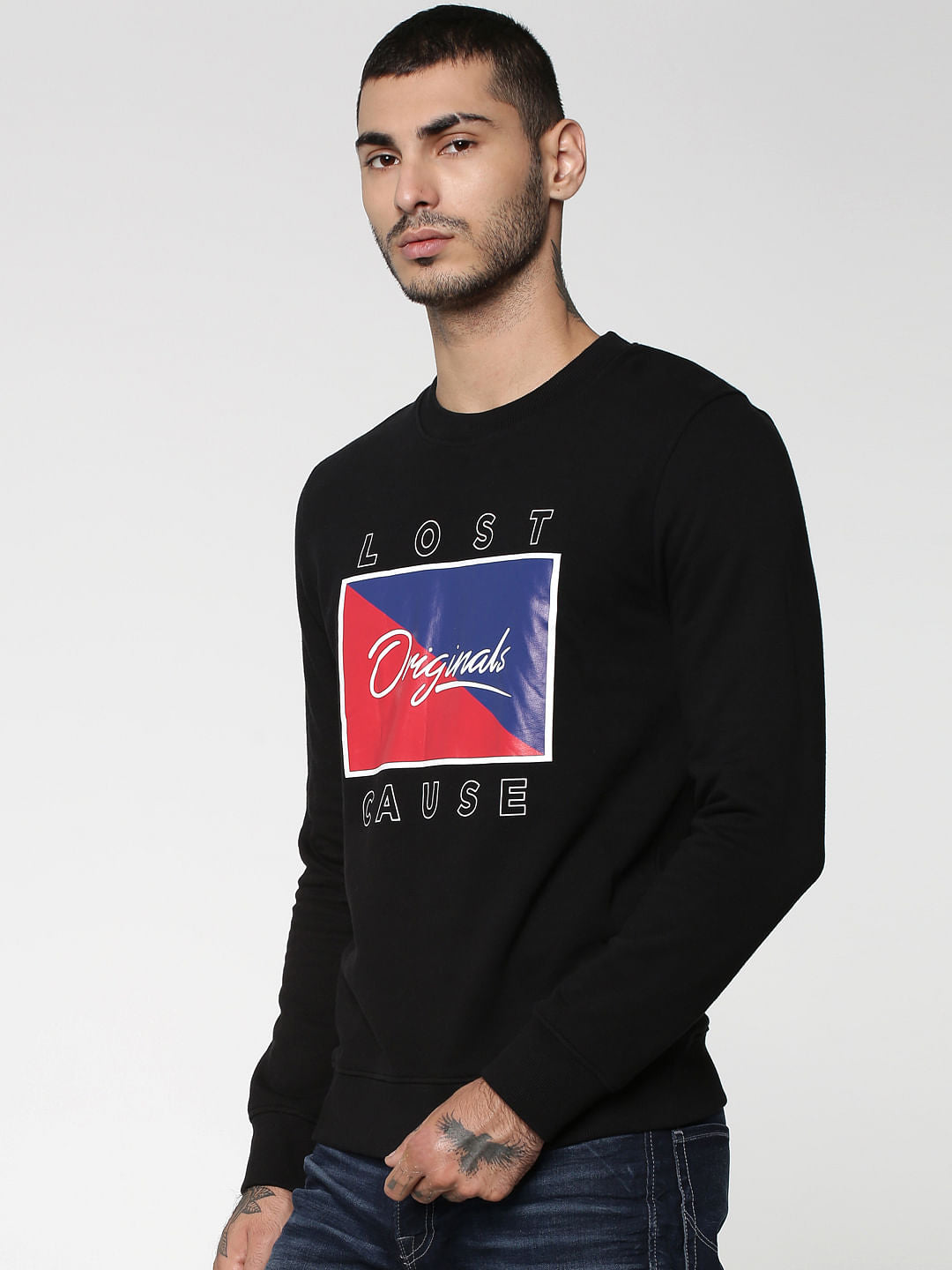 Black Text Print Sweatshirt