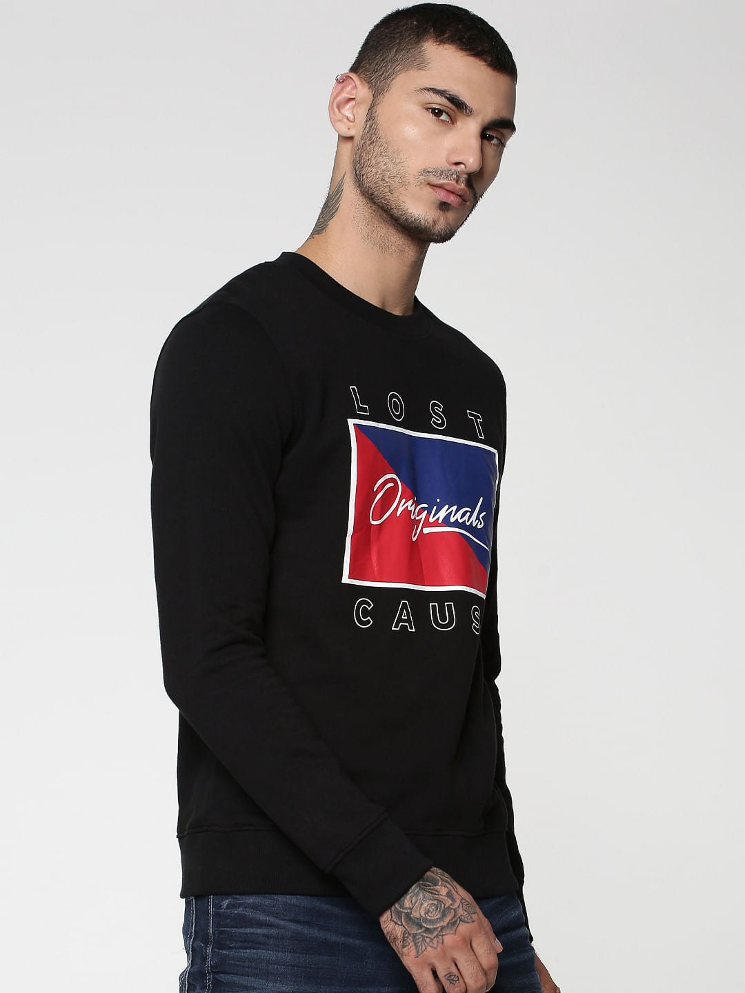 Black Text Print Sweatshirt