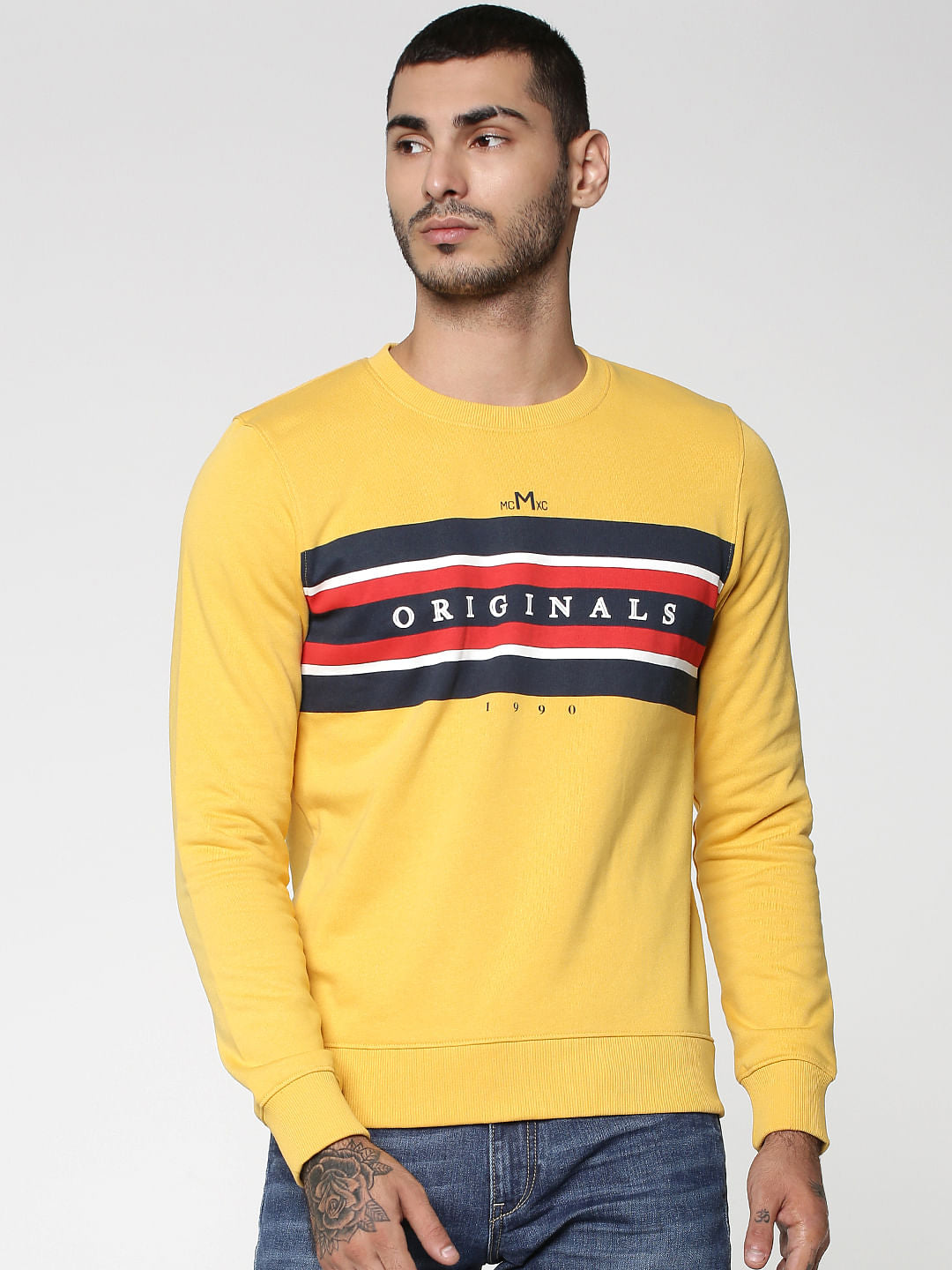 Yellow Graphic Print Crew Neck Sweatshirt - S