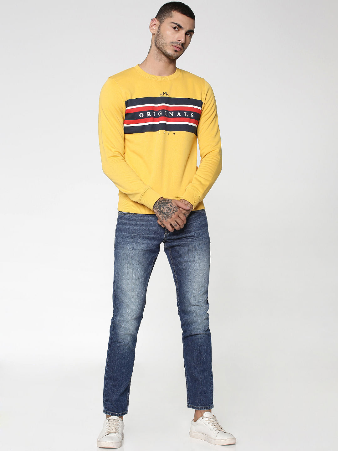 Yellow Graphic Print Crew Neck Sweatshirt