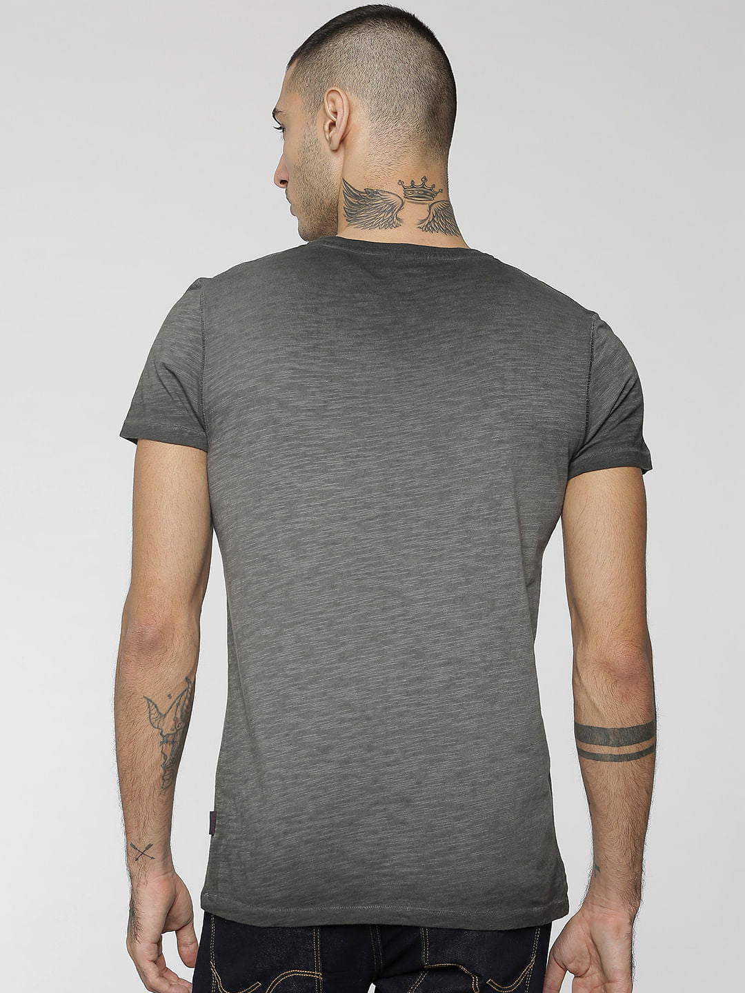 Mickey Grey Mickey Mouse Print Crew Neck T-Shirt